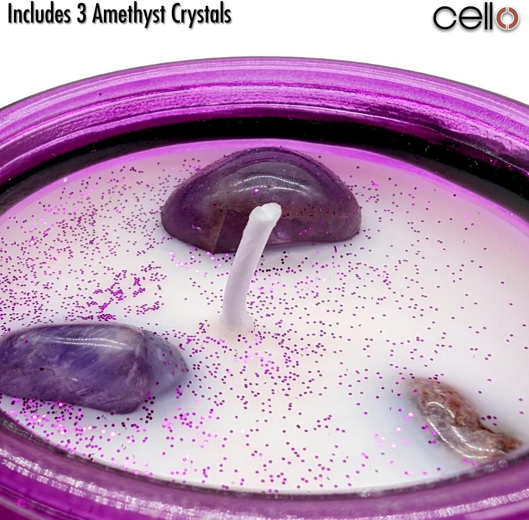 Thumbnail 2 de Cello Amethyst Scented Candle with Spinner (French Lavender) with Amethyst Gemstones