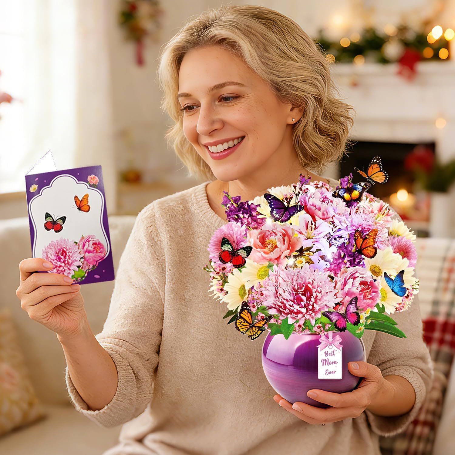 Detalle 1 de Rayilyn 3D Pop-Up Peony Thank You Card for Mom with Music and Lights