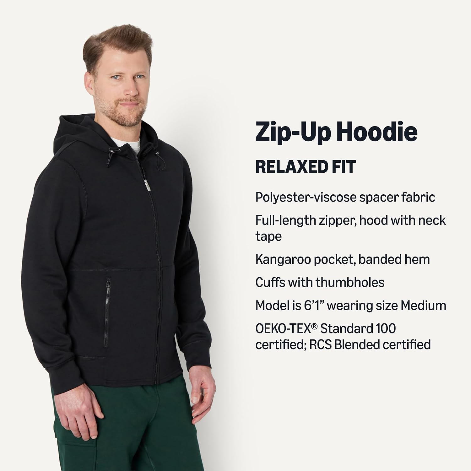 Detalle 2 de Amazon Essentials Active Men’s Full-Zip Performance Hoodie (Relaxed Fit)