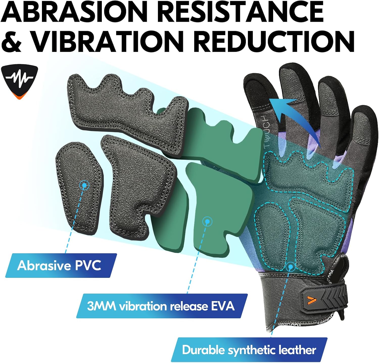 Thumbnail 3 de Vgo... Heavy Duty Work Gloves SL8849IP (Purple, S) – Synthetic Leather, Impact & Vibration Protection