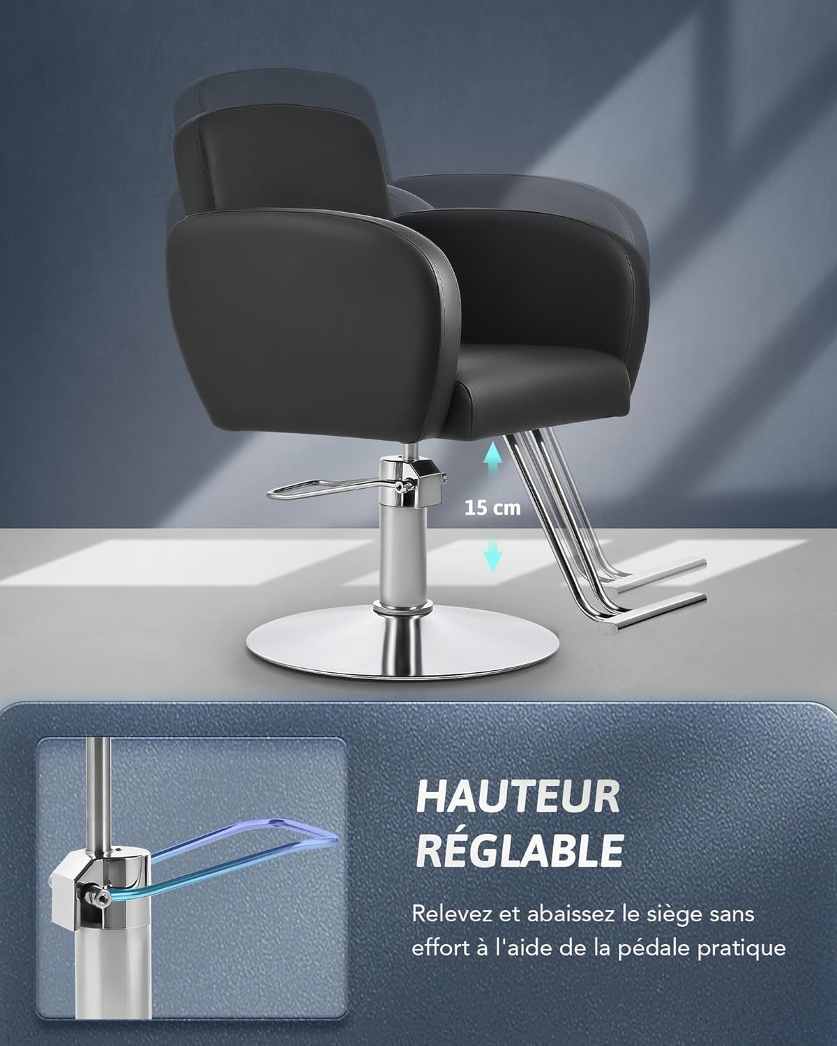 Thumbnail 3 de CO-Z fauteuil de coiffure professionnel noir, pompe hydraulique et hauteur réglable jusqu’à 15 cm