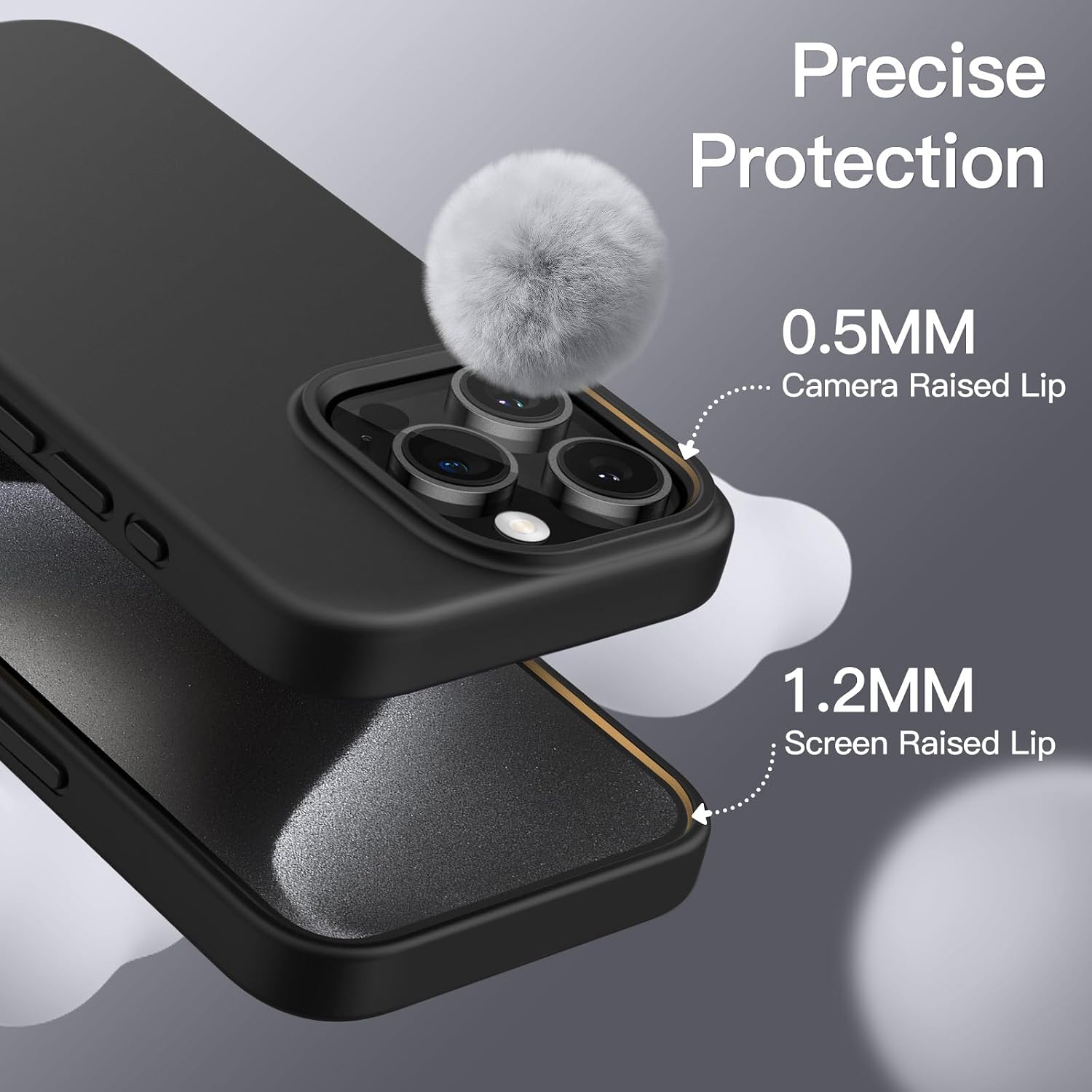 Detalle 1 de JETech silikonskal för iPhone 15 Pro Max, svart med mikrofiberfoder