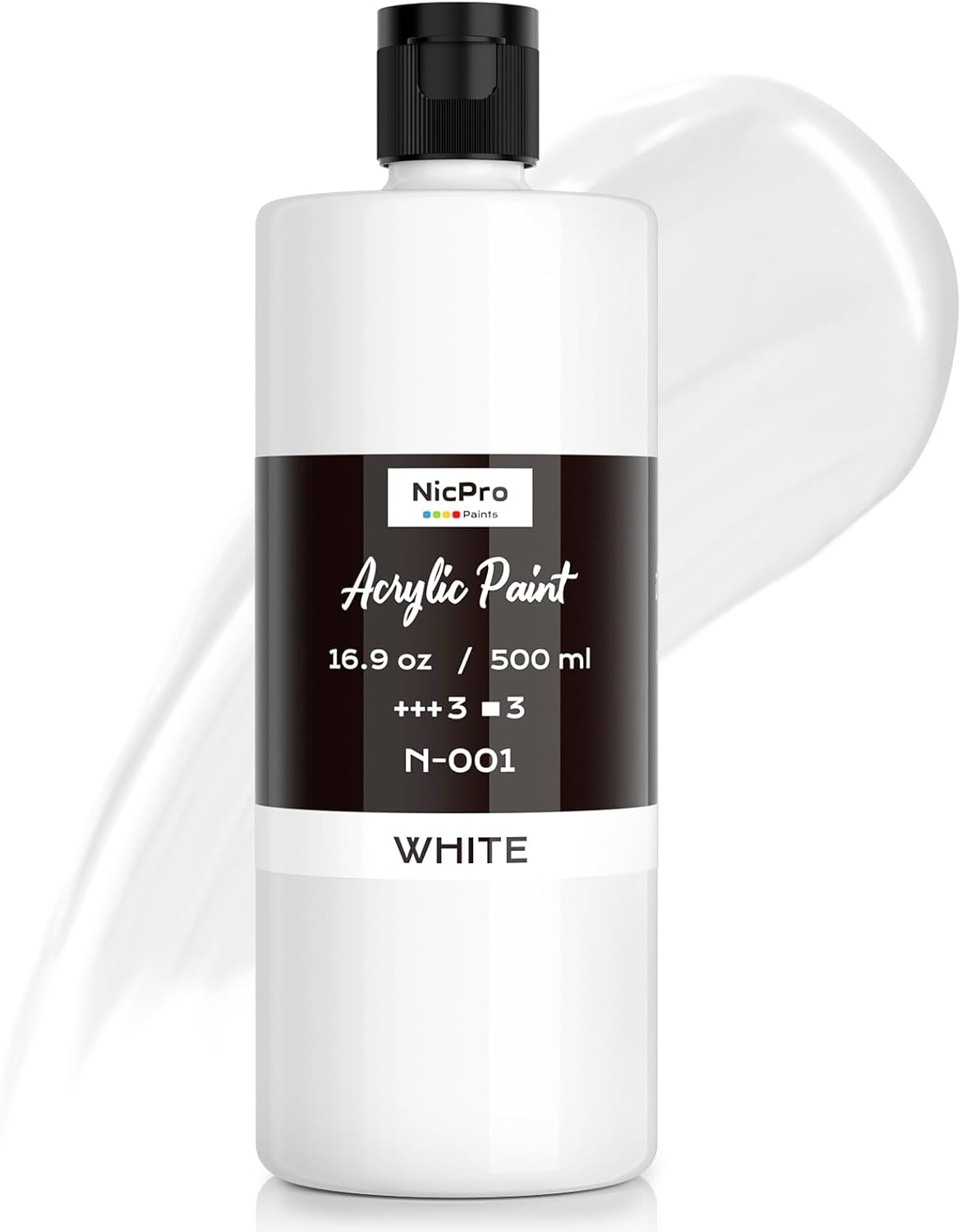 Detalle de Nicpro White Acrylic Paint (16.9 oz / 500 ml) – Rich, Creamy, Non-Toxic for Multi-Surface Use