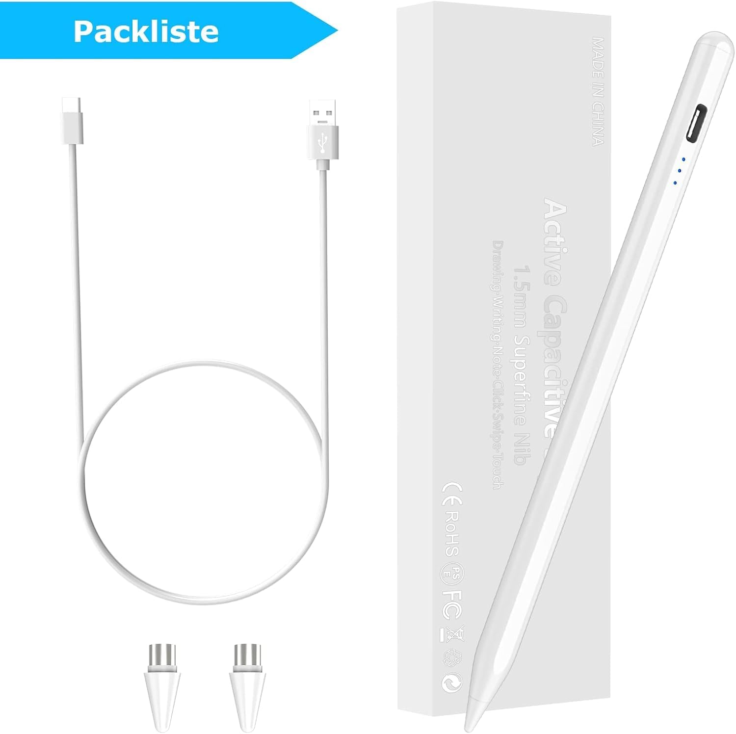 Thumbnail 6 de Stylus Pen für Android-Touchscreens – 15-Minuten Schnellladung, 2 Ersatzspitzen, kompatibel mit Samsung/Huawei/Phone/Lenovo/XiaoMi