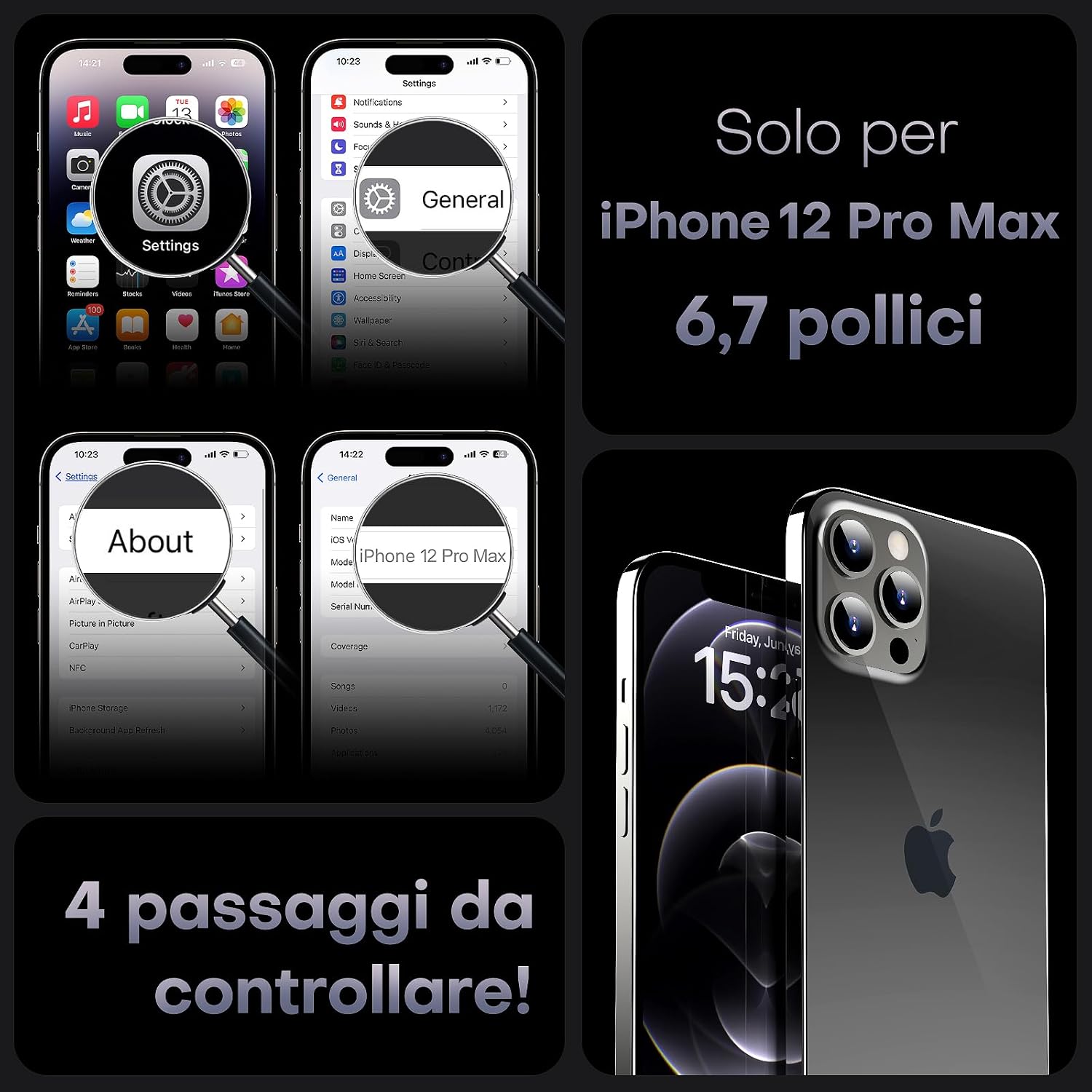 Thumbnail 1 de TOCOL Cover magnetica per iPhone 12 Pro Max 6,7” con MagSafe e protezione fotocamera integrata (nero)