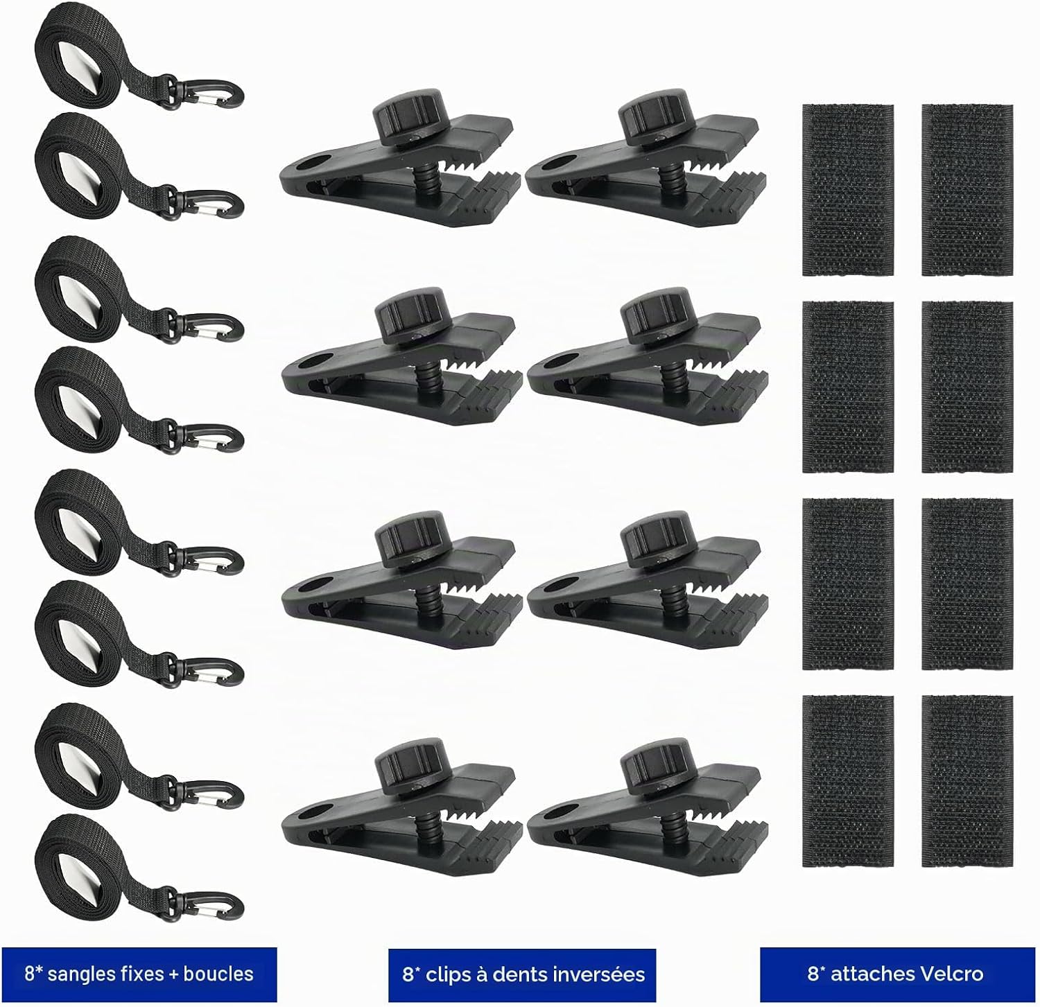 Detalle de Gbformat Lot de 8 sangles de maintien et pinces pour Enrouleur – Ensemble résistant pour couvertures et bâches de piscine