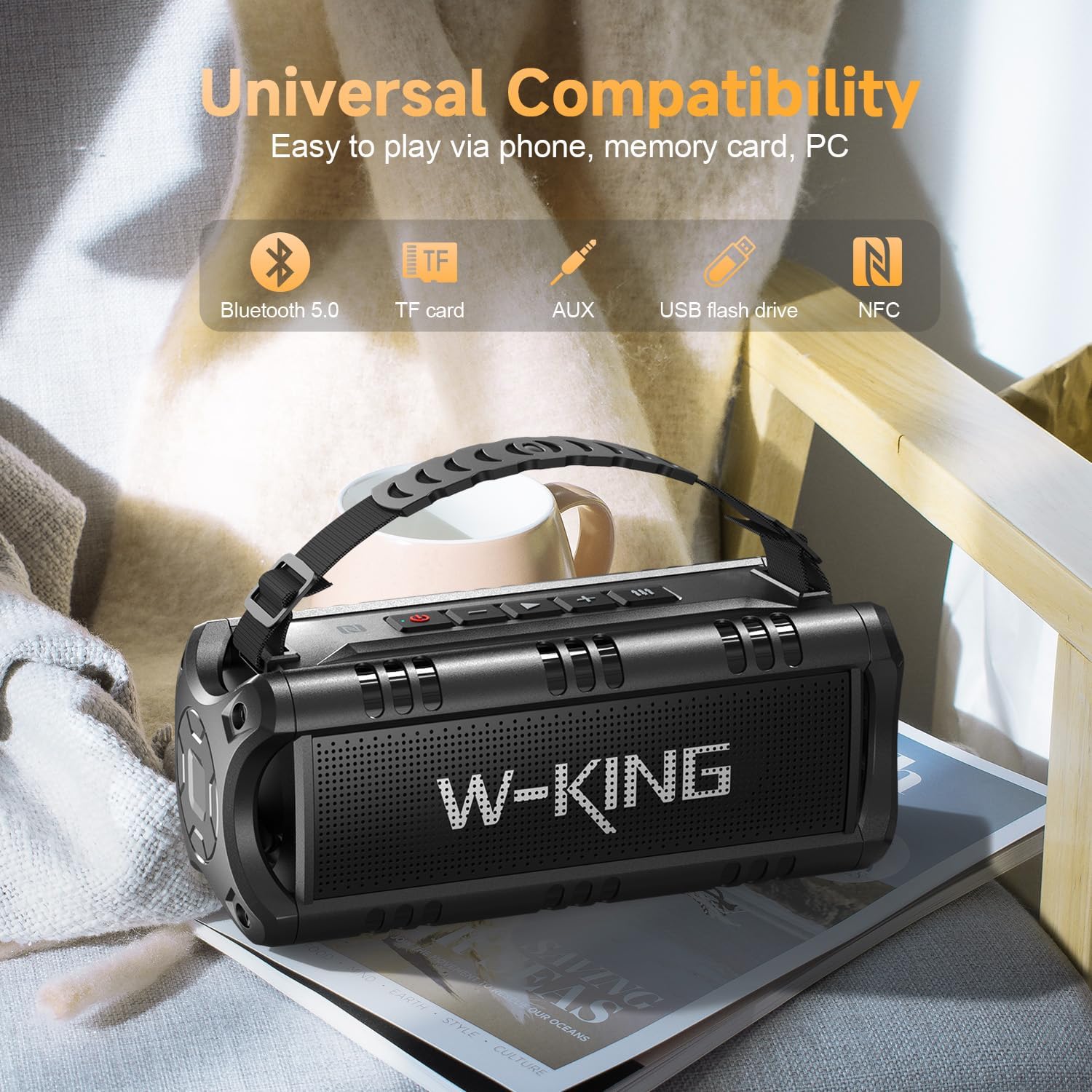 Detalle 2 de W-KING altoparlante Bluetooth portatile 30 W con batteria fino a 24 ore, IPX6 e supporto scheda TF/USB