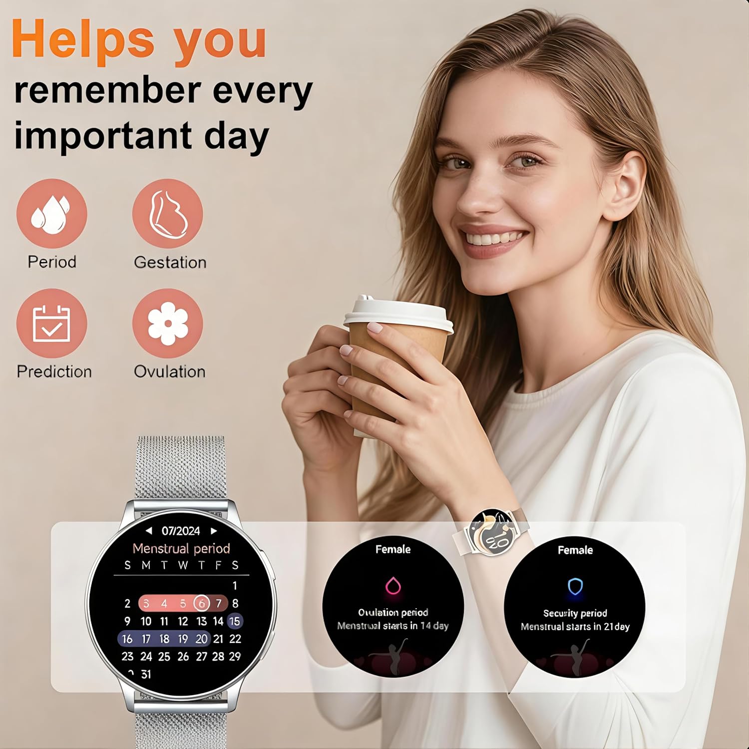 Thumbnail 2 de Montre Connectée Femme avec Appel Bluetooth et Suivi Santé – 1,32'', 120+ Modes Sport