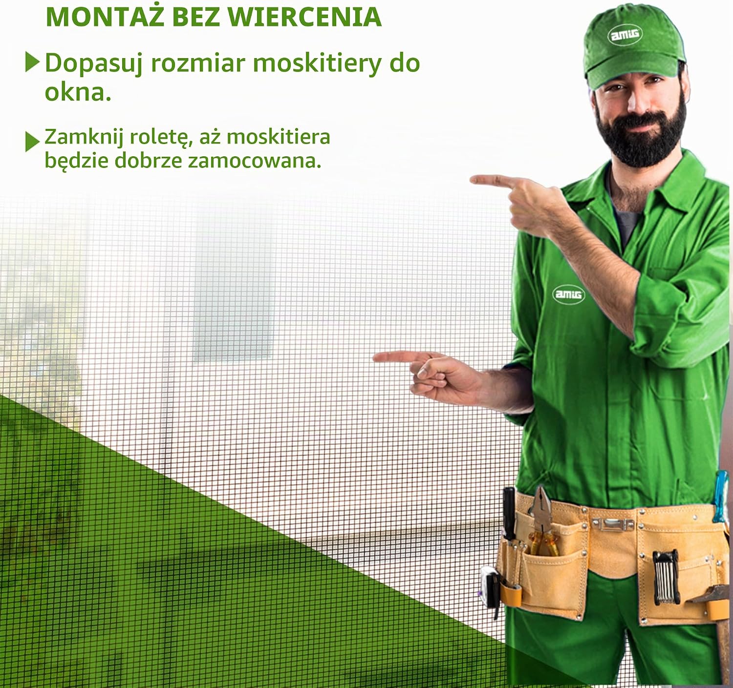 Detalle de Amig 100 x 70 cm – wysuwana moskitiera z aluminiową ramą i siatką z włókna szklanego