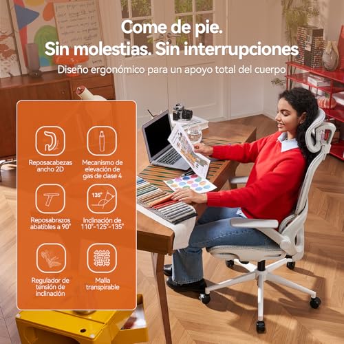 Thumbnail 4 de Silla de Oficina ergonómica SIHOO B100: soporte lumbar dinámico, malla transpirable y reposabrazos abatibles