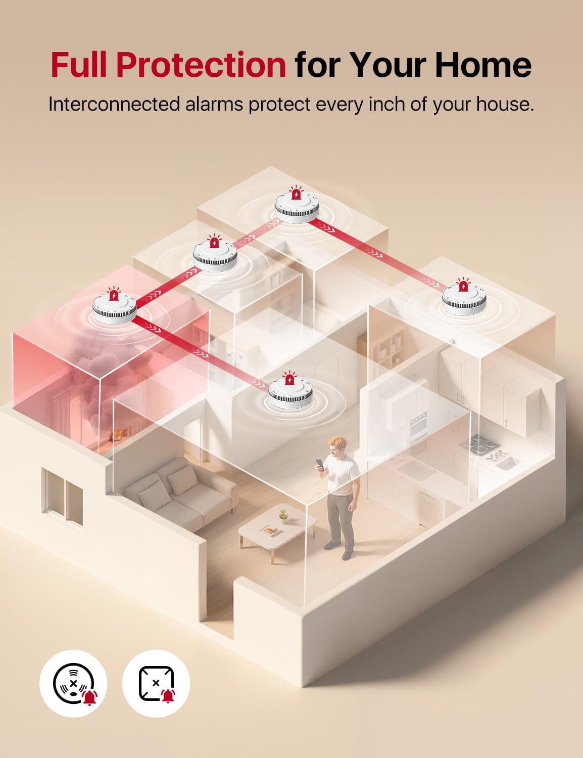 Thumbnail 5 de X-Sense SD11-MR Smoke Alarm with SBS50 Base Station (3-Pack) for X-Sense Home Security App