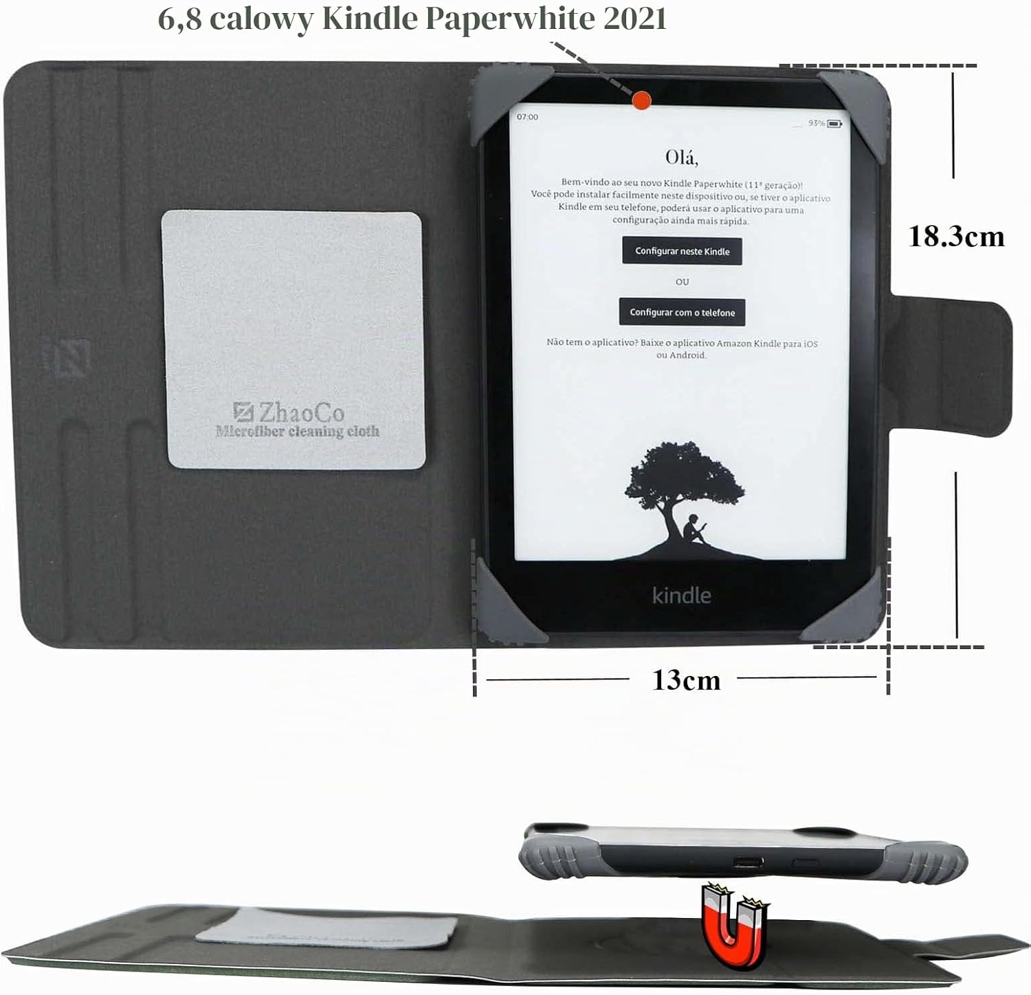Detalle 2 de ZhaoCo DDC-ECR68-GY – szare obrotowe etui do Kindle z zamknięciem magnetycznym