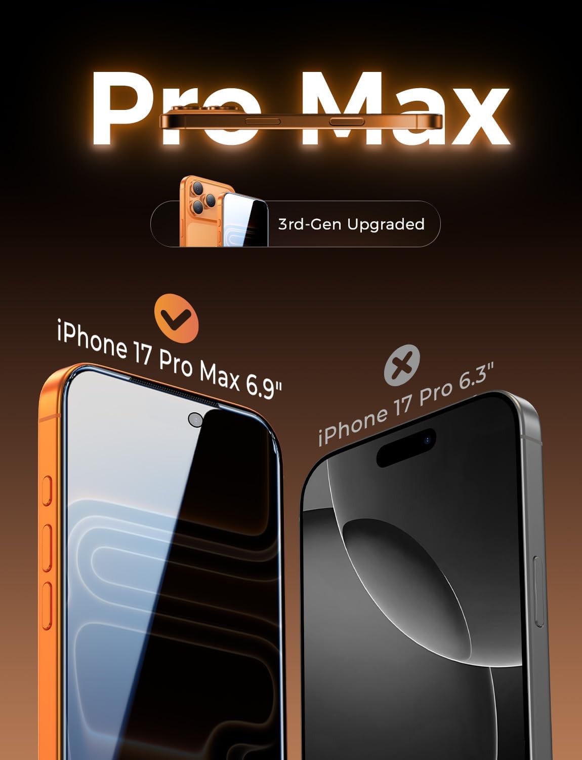 Detalle 2 de Privacy screen protector for iPhone 17 Pro Max 6.9in