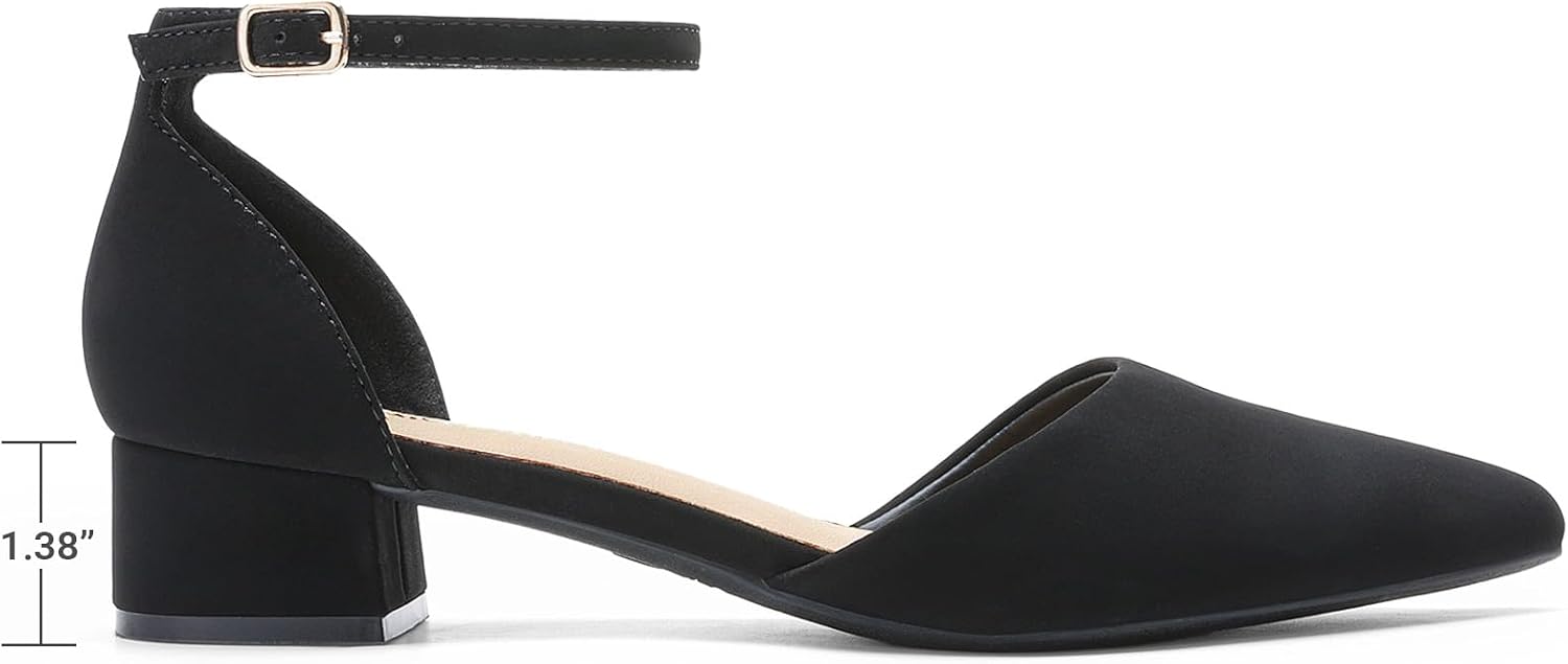 Detalle 2 de DREAM PAIRS Women's Pointed-Toe Dress Pumps, 1.38-Inch Block Heel and Ankle Strap