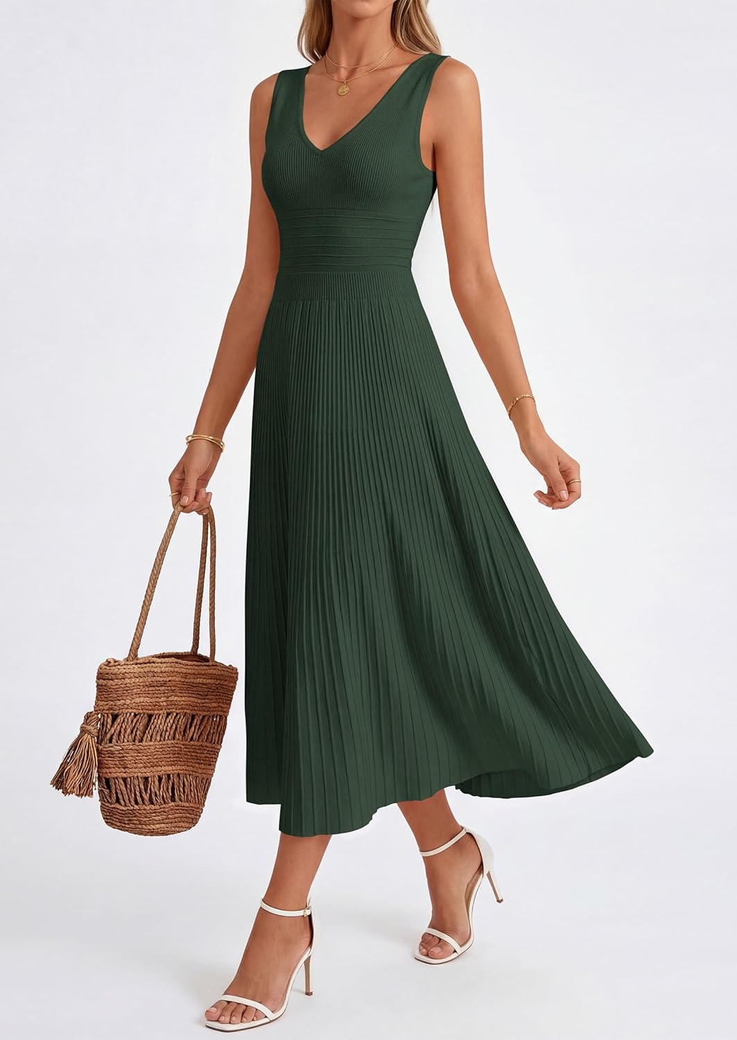 Thumbnail 4 de PRETTYGARDEN Summer Dresses for Women 2026 – Sleeveless V-Neck Pleated Midi Dress