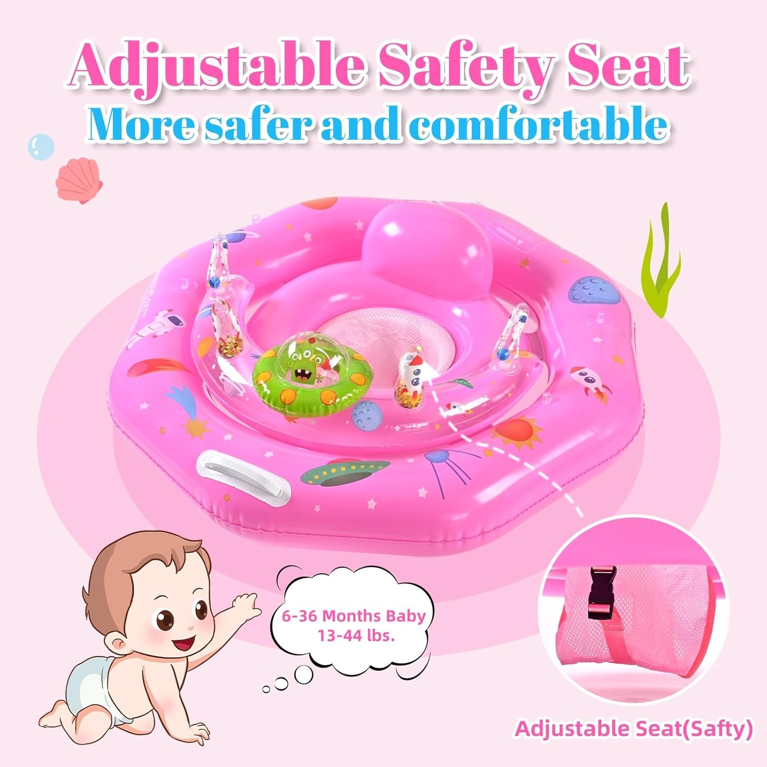 Thumbnail 4 de Baby Pool Float for 6-36 Months with UPF50+ Canopy, Adjustable Safety Seat, Toy Play Console & Safety Leash