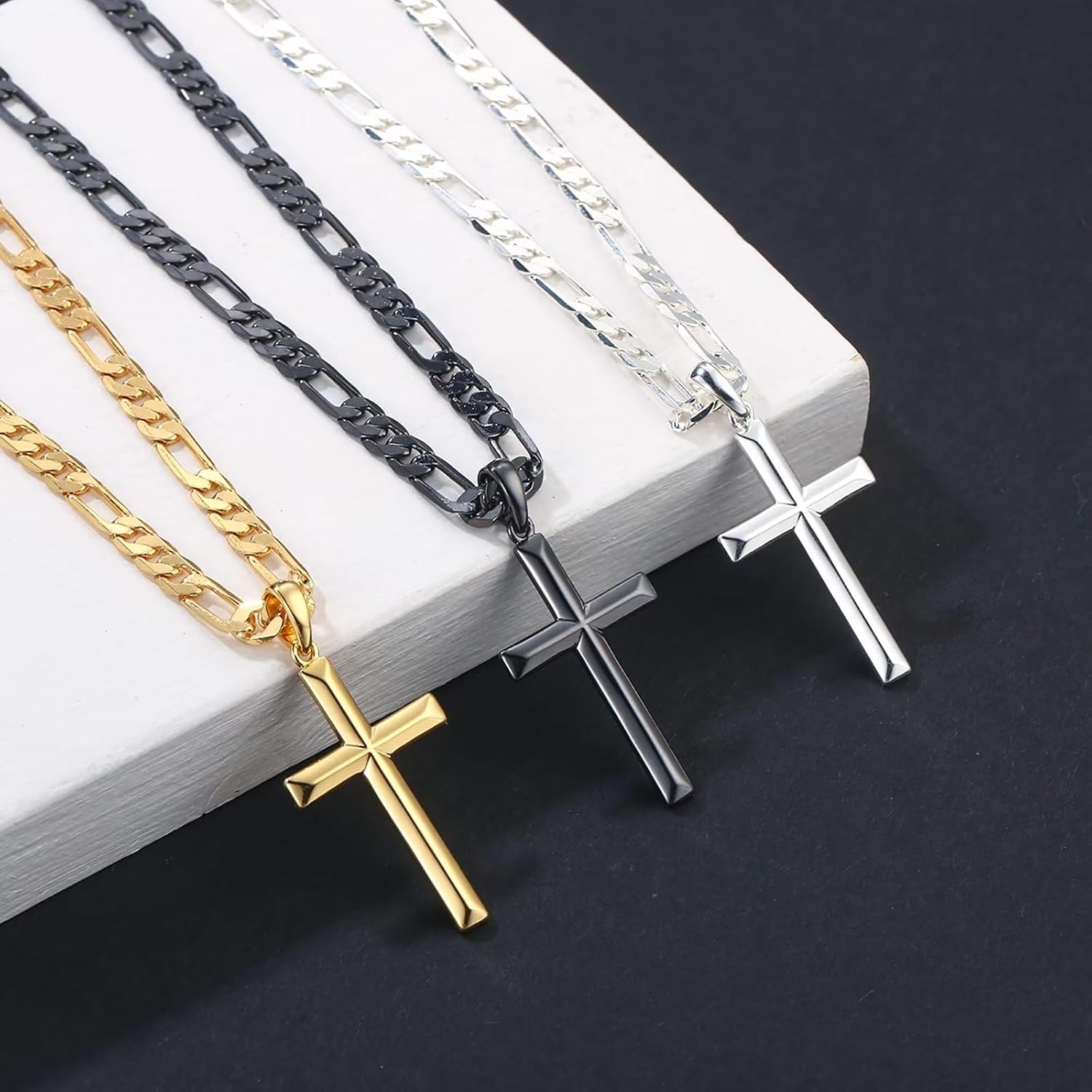 Detalle 2 de TINGN Chaîne en argent 925 avec pendentif croix plaqué or 18 carats – longueur 41–61 cm