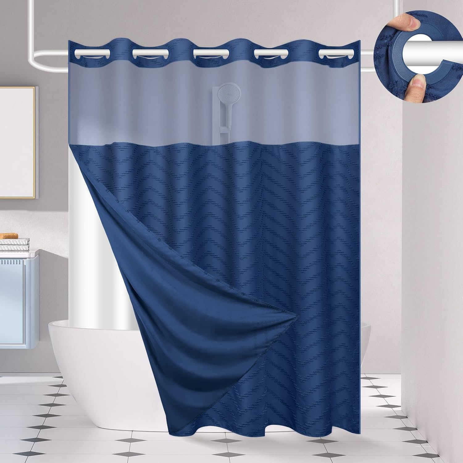 Thumbnail 6 de FADOTY No Hook Shower Curtain Set 71 x 74