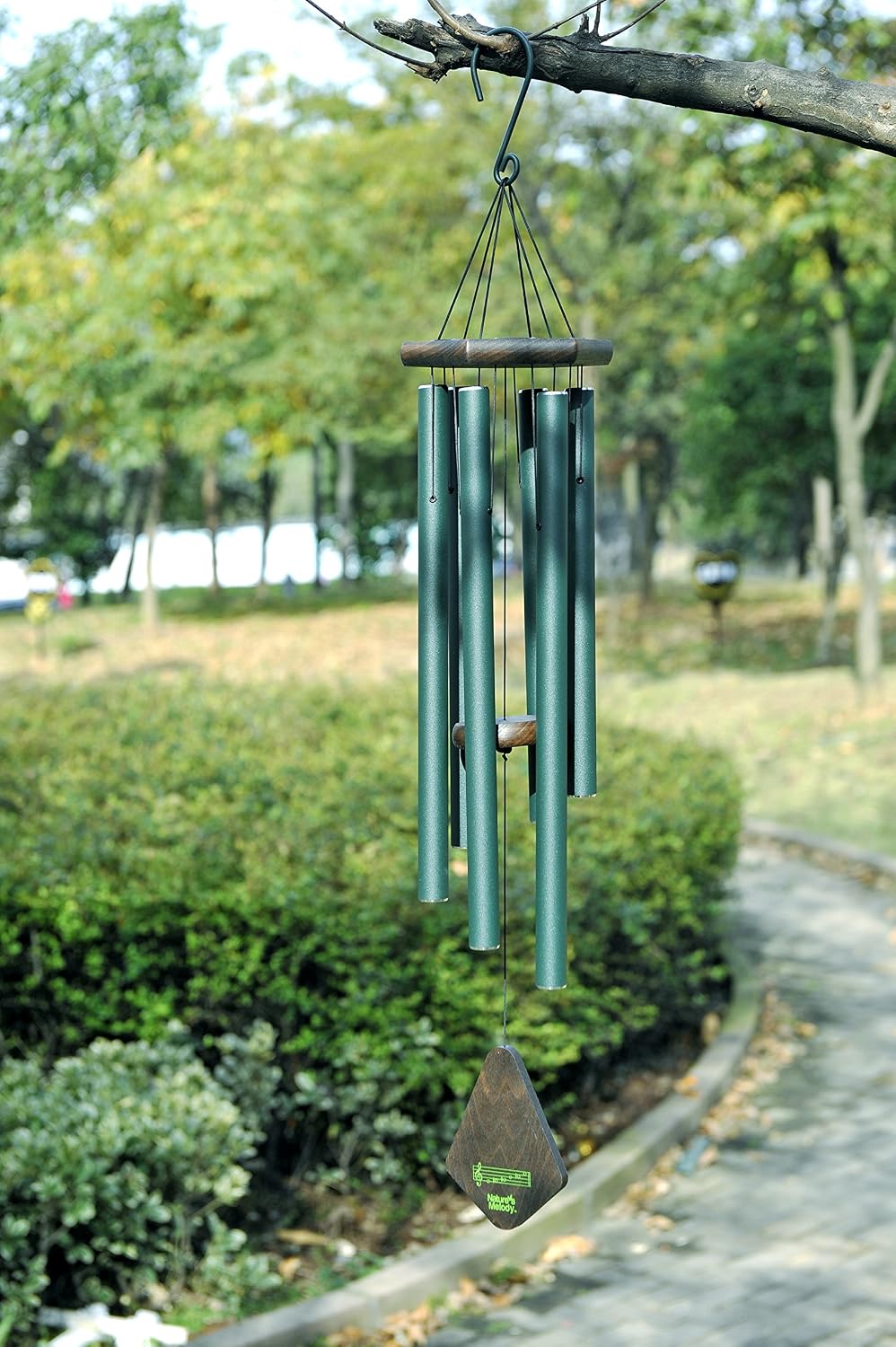 Detalle de Nature's Melody PG36FG dzwonek wietrzny 36-calowy, aluminiowe rury, leśna zieleń