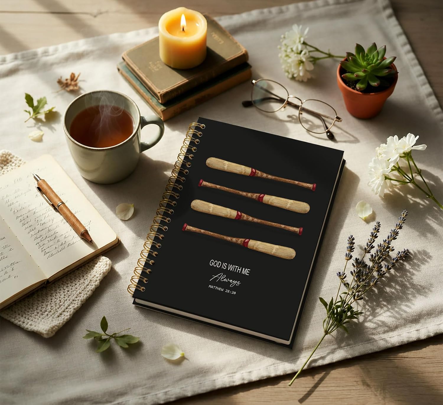 Detalle de KDHTY Christian Baseball Notebook, 80 Pages, Black, 8 x 5 Inches