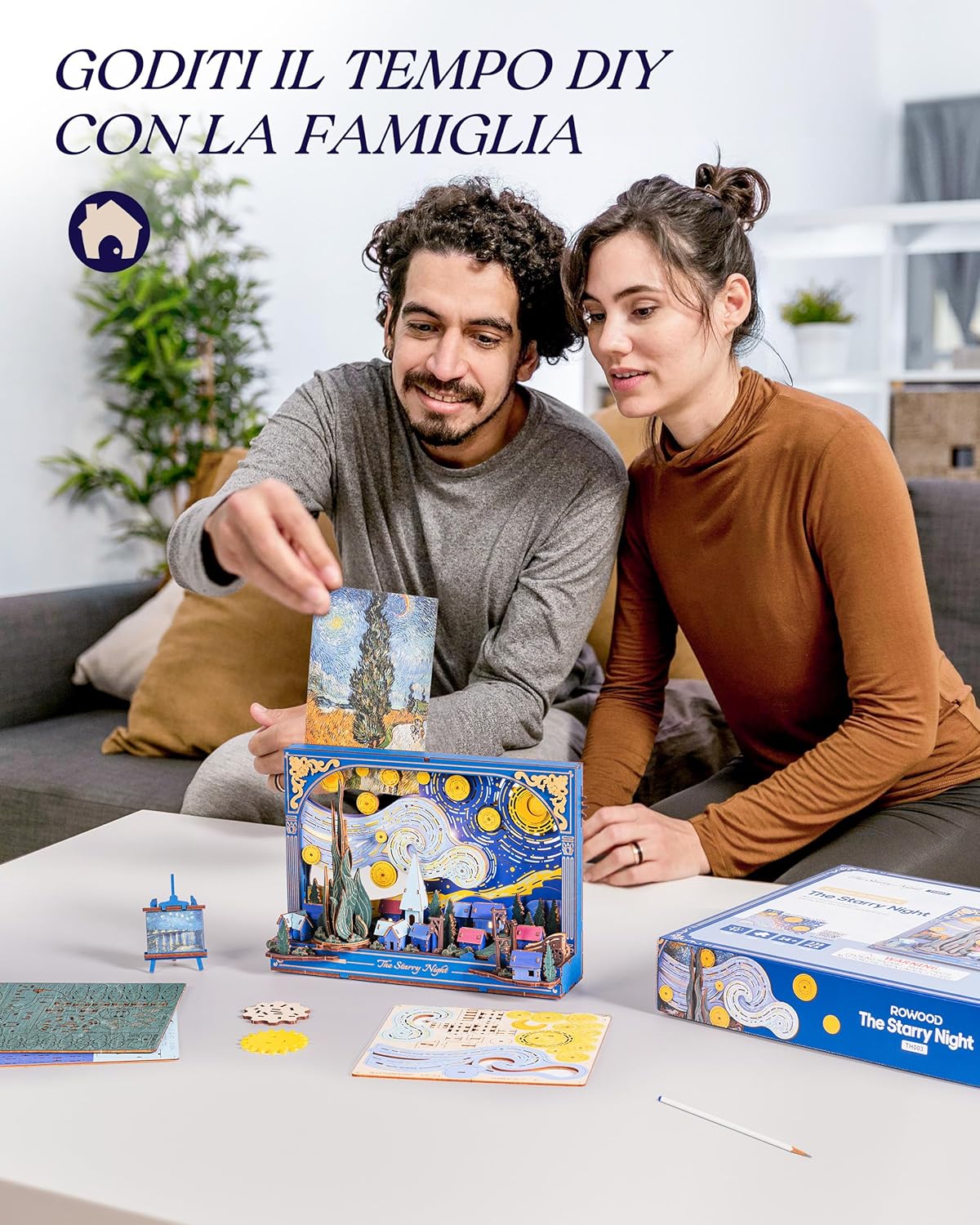 Detalle de ROWOOD Puzzle 3D in legno TH003: puzzle artigianale con LED per tavolo e parete