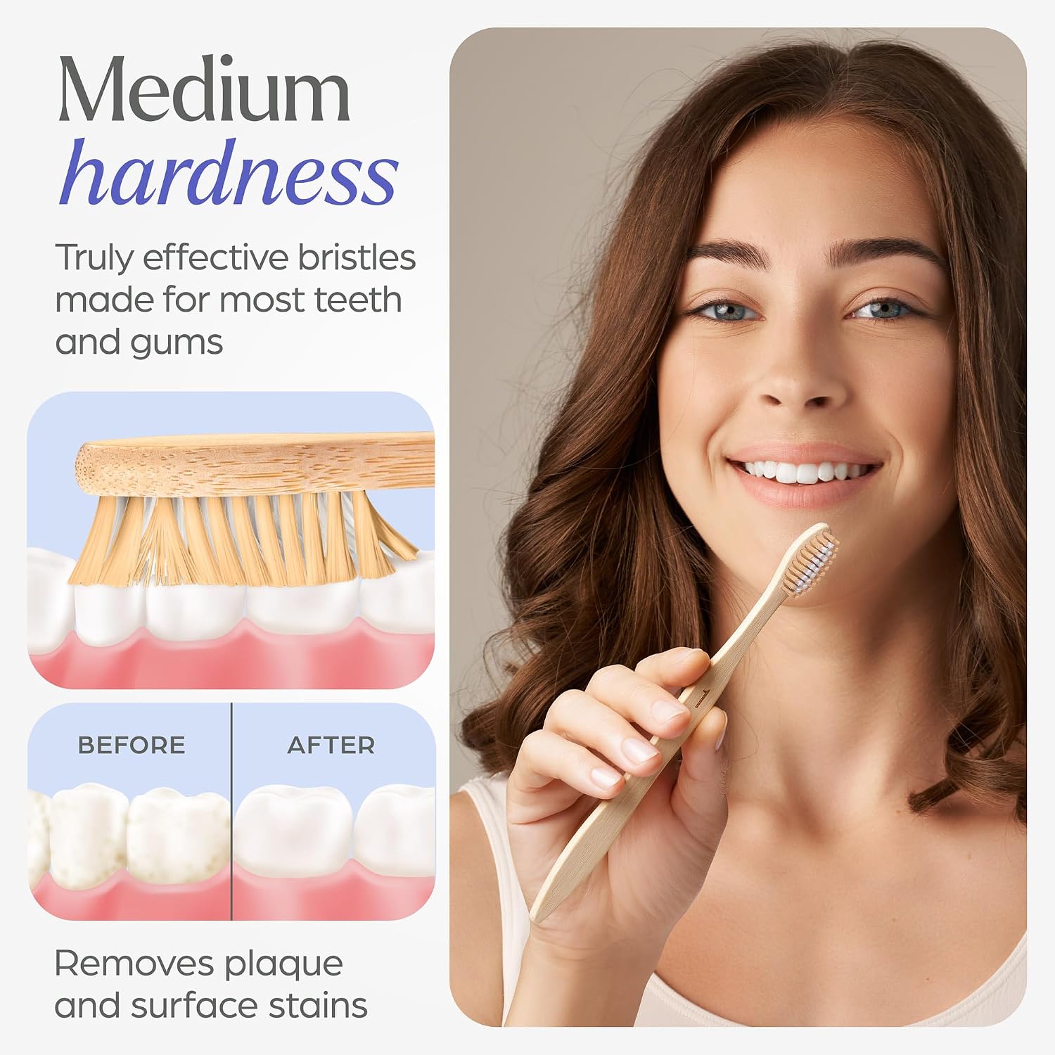 Detalle de VIVAGO Bamboo Toothbrushes Medium Bristles 10 Pack