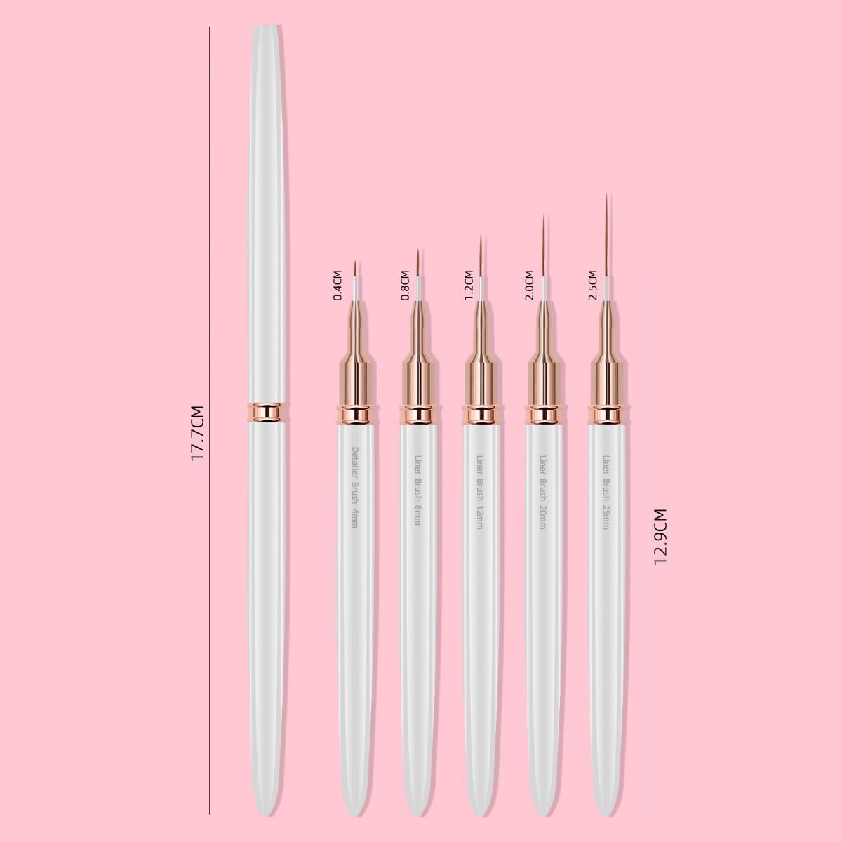 Thumbnail 1 de ZEOHBETY ZNB001 nailartpenselset met 5 linerpenselen in 4–25 mm, zilver