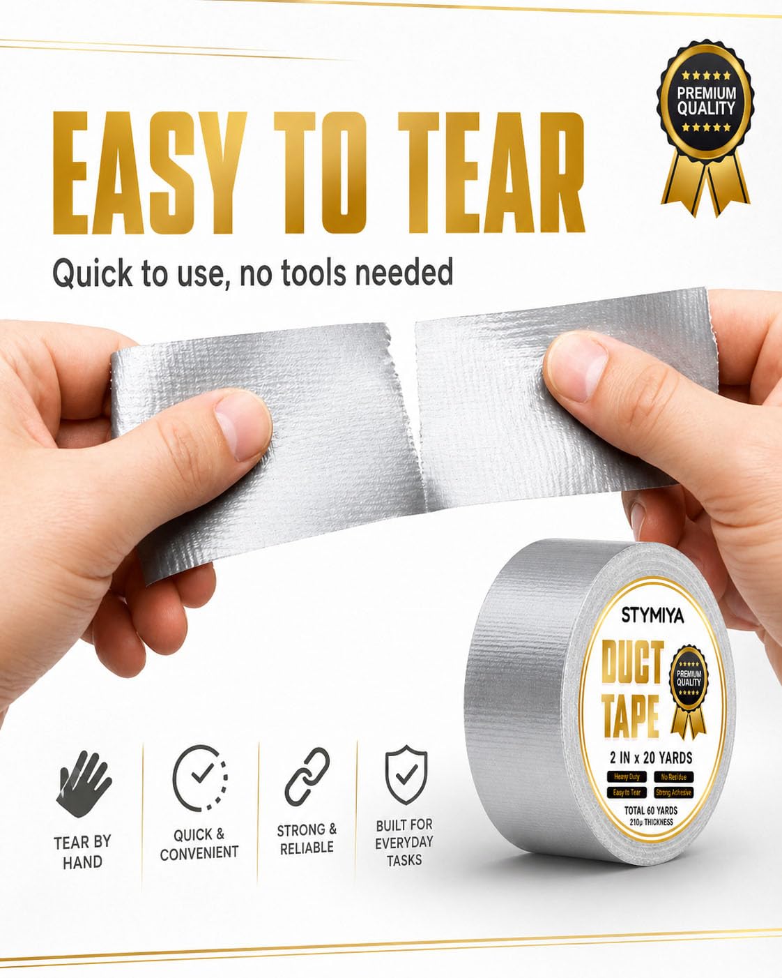Detalle 2 de Silver Duct Tape Heavy Duty: 3 Rolls 2in x 20yd Outdoor Waterproof Repair Tape