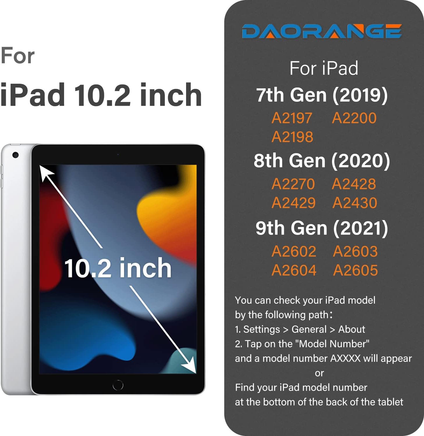 Detalle de DAORANGE PU Leather Folio Case for iPad 9th/8th/7th Gen 10.2" (Navy)