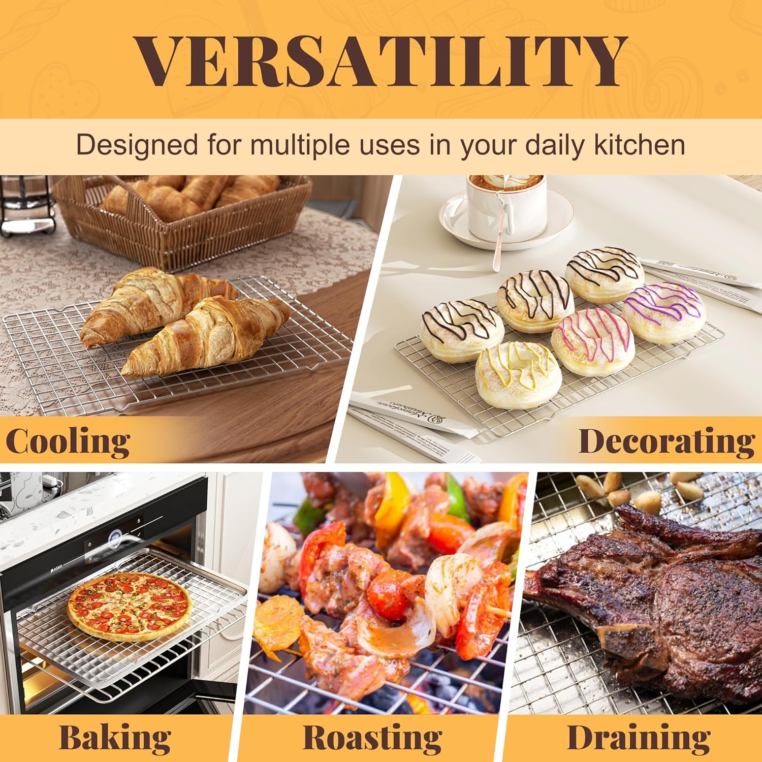 Thumbnail 5 de Cooling Racks for Cooking and Baking (2-Pack) 10" x 15" Stainless Steel Wire Racks