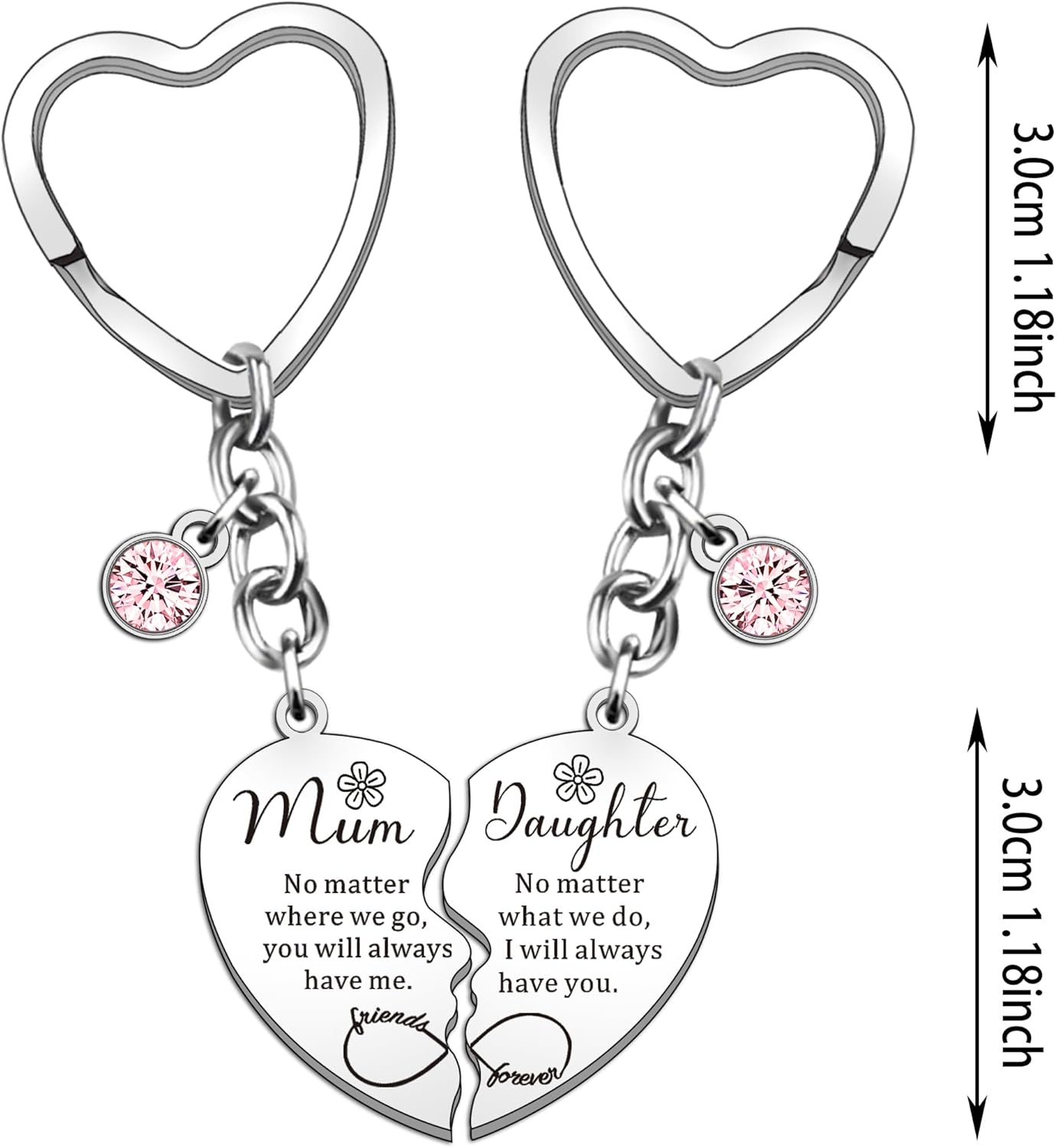 Thumbnail 1 de HULALA 2 pcs mother-daughter heart matching keyring set in stainless steel