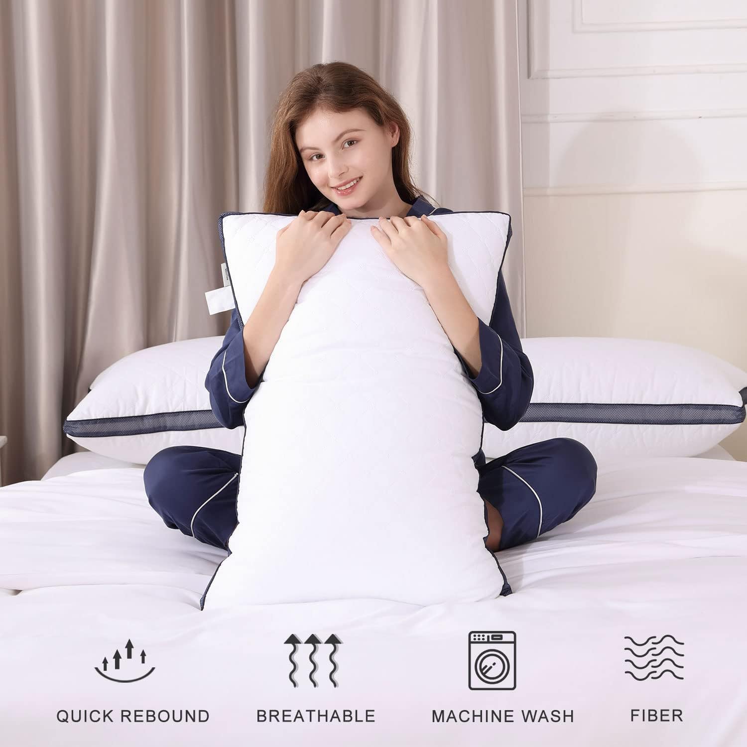 Detalle de Meoflaw Queen Bed Pillows, Set of 4, Microfiber Covers, Medium-Firm Support