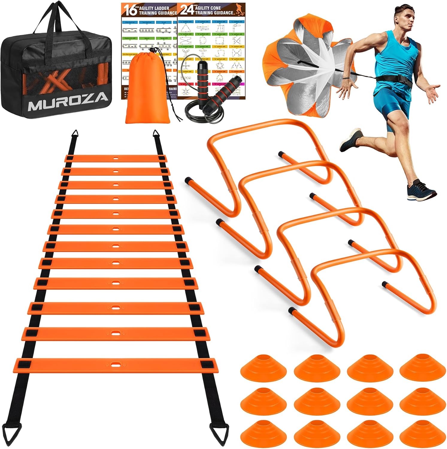 Detalle de MUROZA Agility Ladder Orange Speed Training Set with 20-ft Ladder