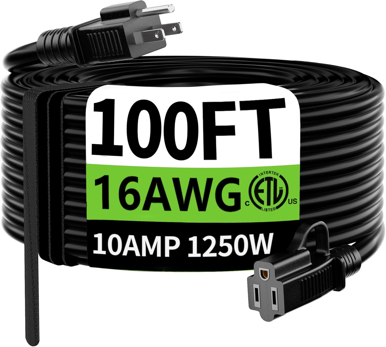Detalle de HUANCHAIN 100 ft 16/3 Extension Cord, Waterproof SJTW, 3-Prong Black