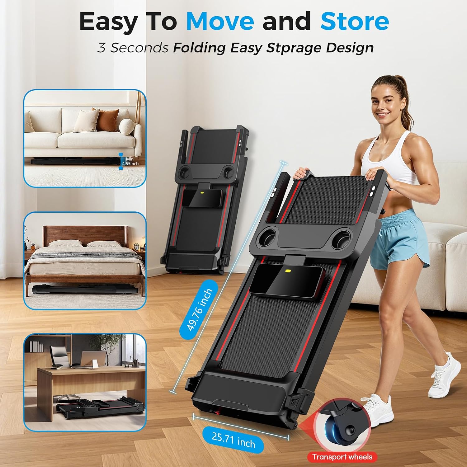 Thumbnail 6 de ApexionGear XYGC-107b Folding Treadmill with 10% Incline, 3.5 HP Motor