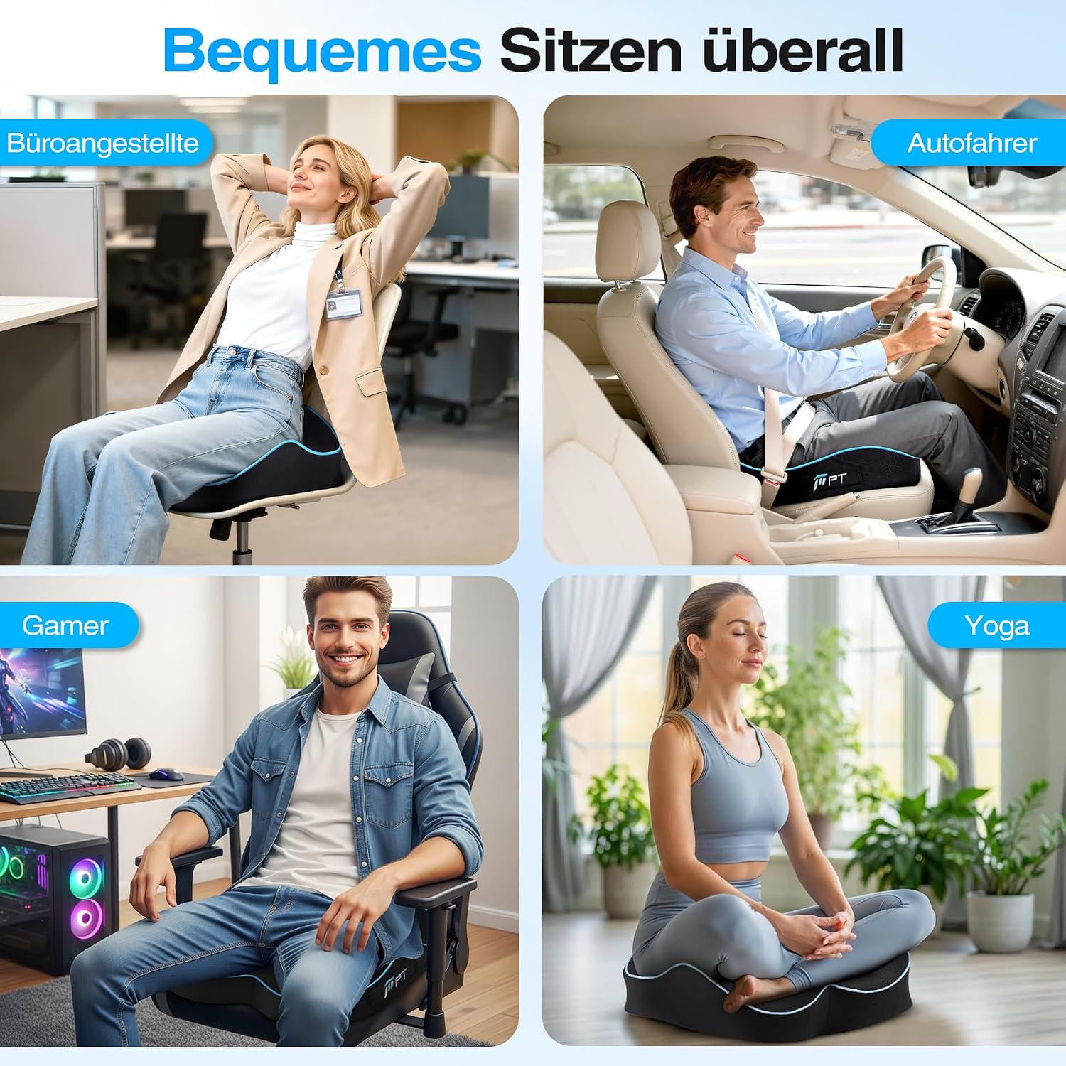 Detalle de POOTACK Sitzkissen Bürostuhl mit Memory Foam – mehr Komfort für Büro, Home-Office und Gaming-Stühle