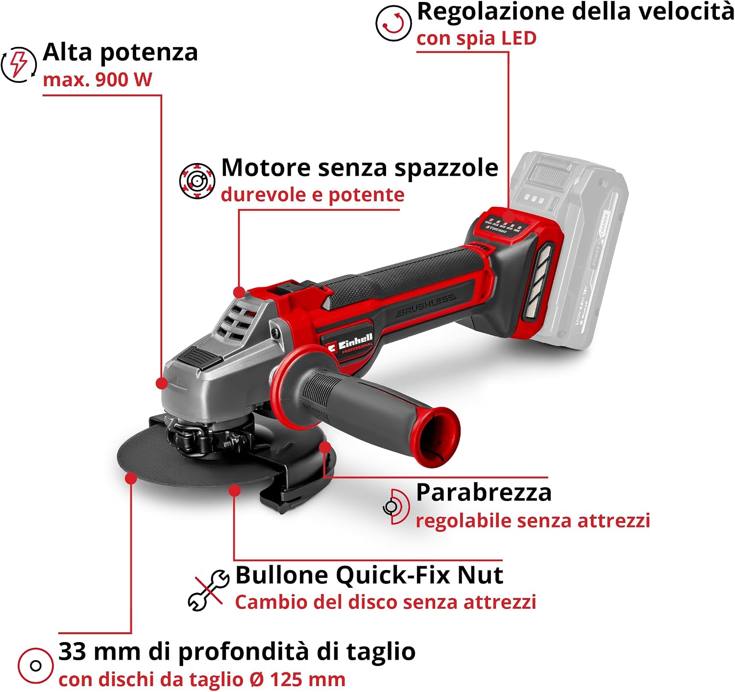 Detalle de Einhell TP-AG 18/125 CE Q Li smerigliatrice angolare 18V