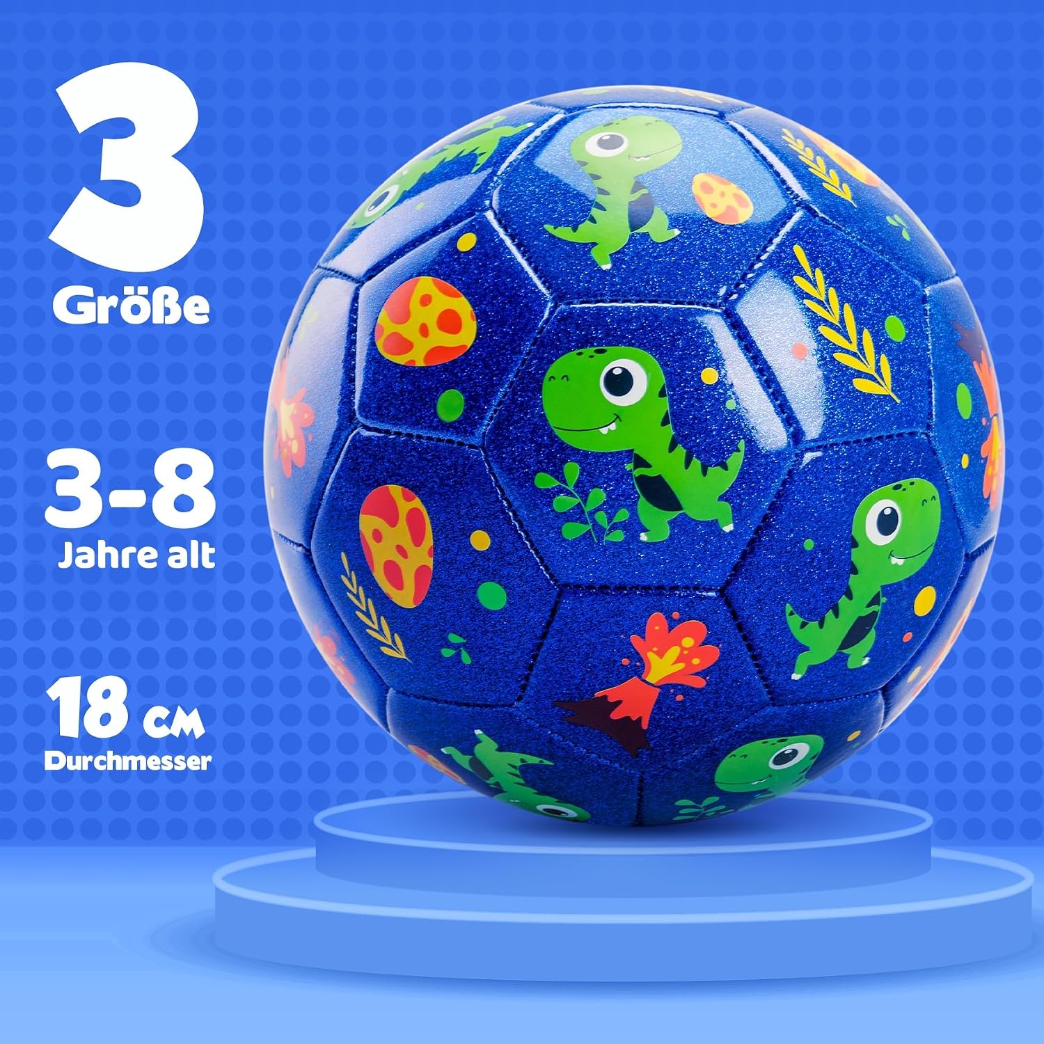 Thumbnail 1 de INPODAK Kinderfußball Größe 3 Dinosaurier-Fußball – Glitzerblau, 3–8 Jahre