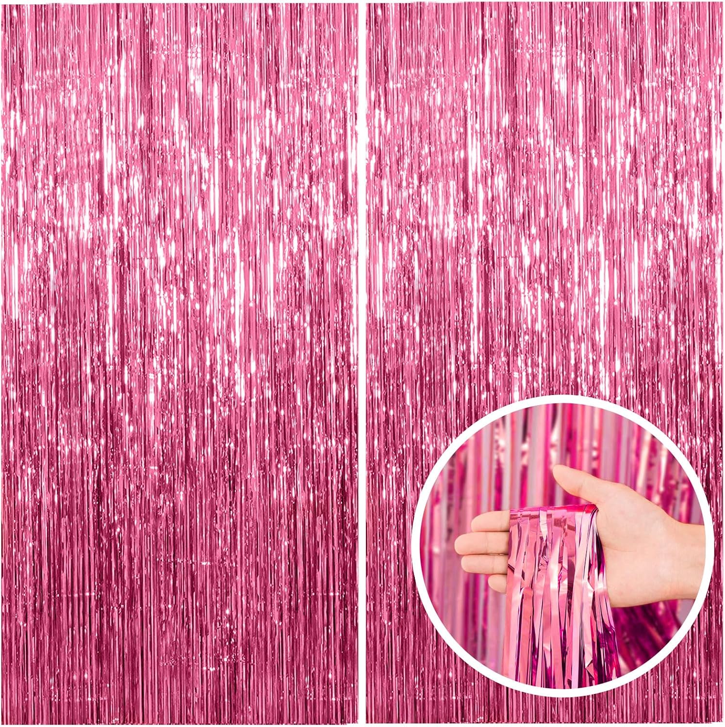 Detalle de BOMSI 2 Pack Pink Backdrop Party Decorations Tinsel Curtain Fringe Foil Streamer Backdrop