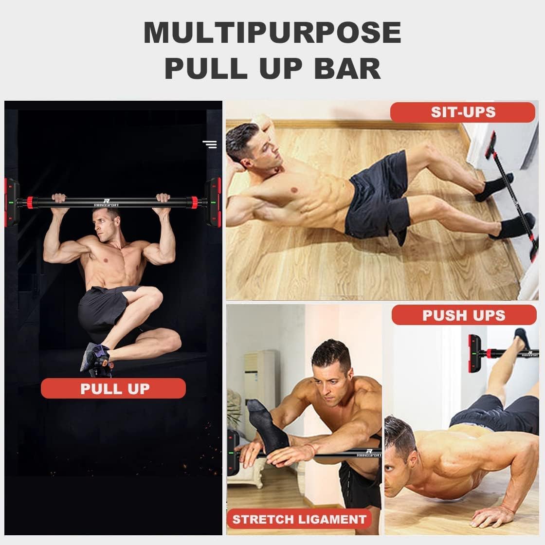 Thumbnail 6 de RHINOSPORT Klimmzugstange für den Türrahmen (69–92 cm) ohne Schrauben, bis 200 kg, drehbares Zahnradschloss