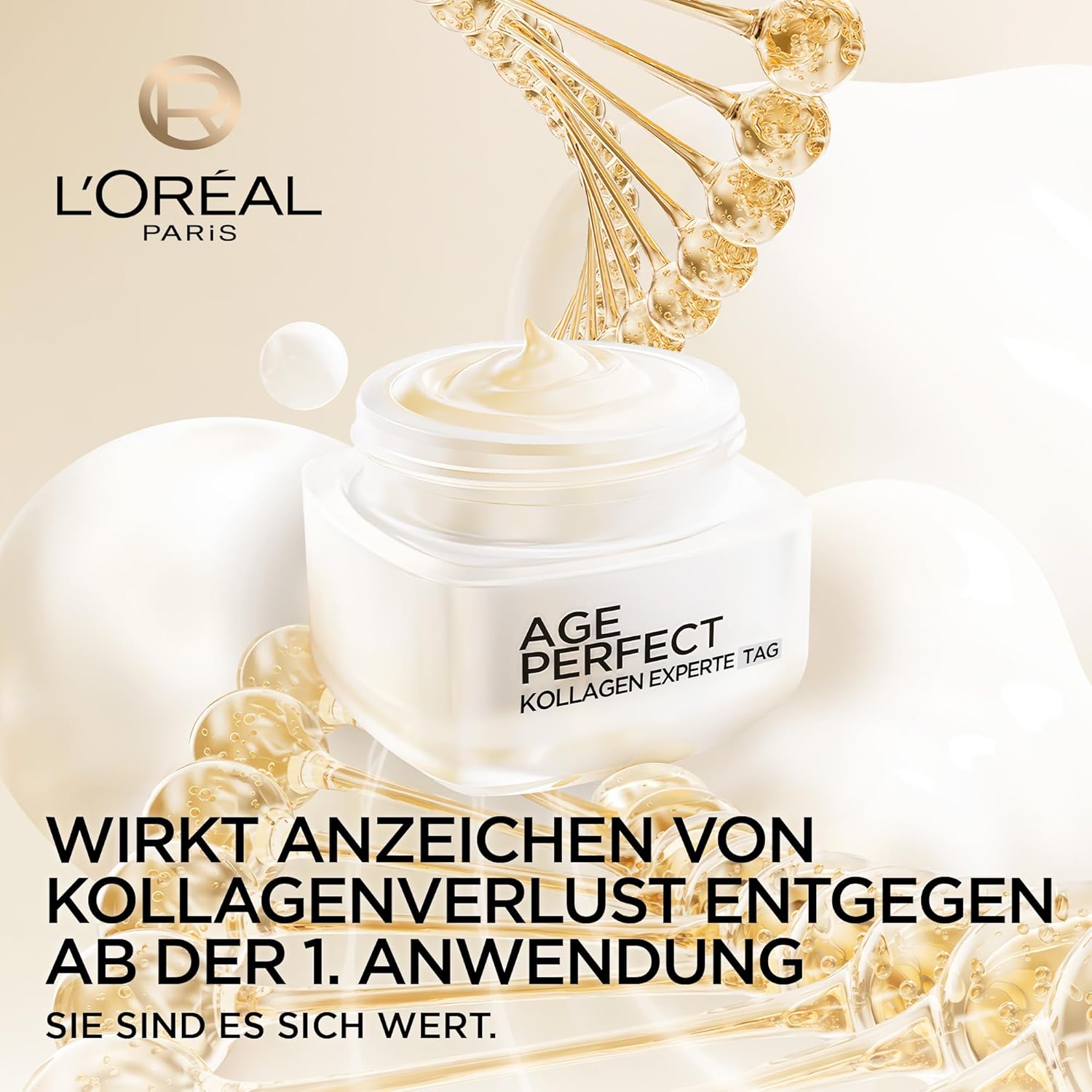 Detalle de L’Oréal Paris Age Perfect Kollagen Experte Gesichtspflegeset: Anti-Aging Tages- & Nachtcreme mit Kollagen-Peptid (2 x 50 ml)