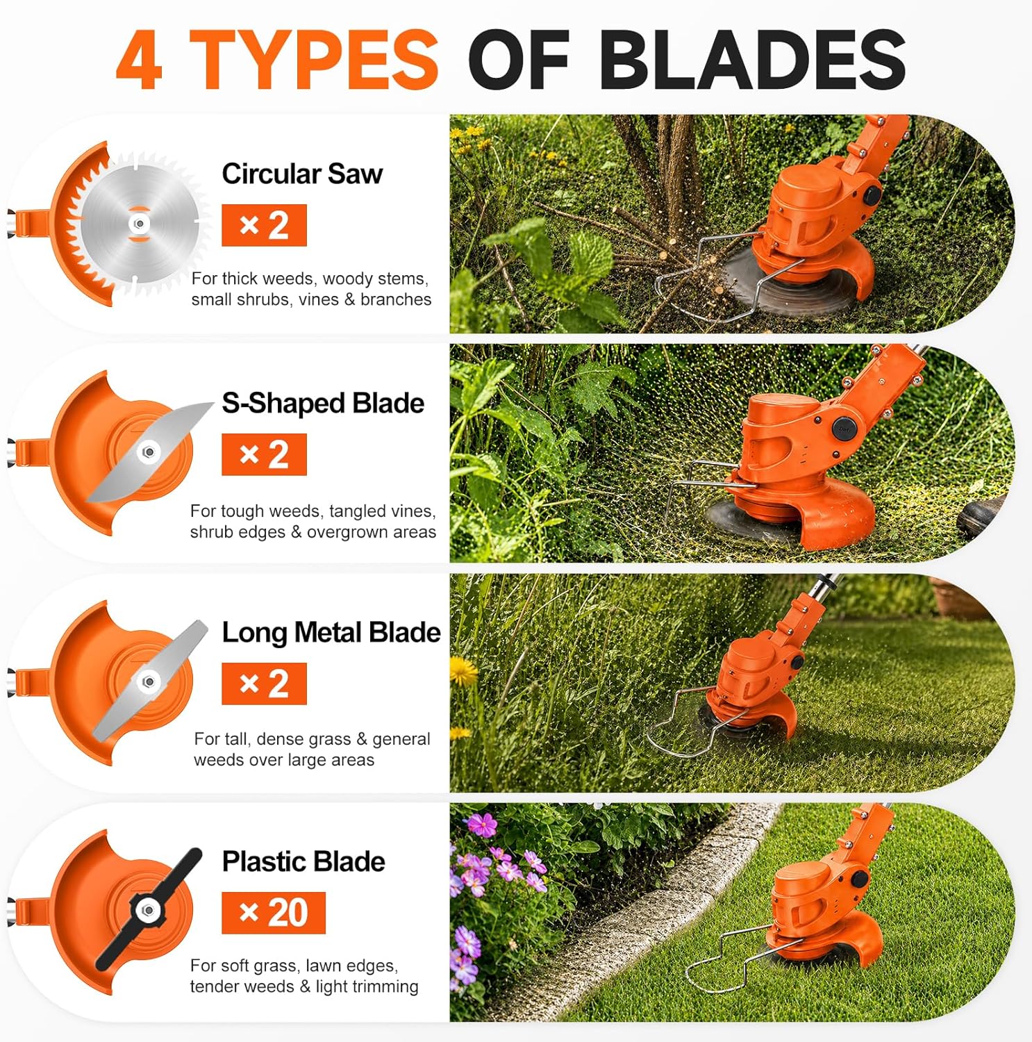 Thumbnail 3 de Cordless Strimmer with 4 Blades and 2 x 21V 2000mAh Batteries