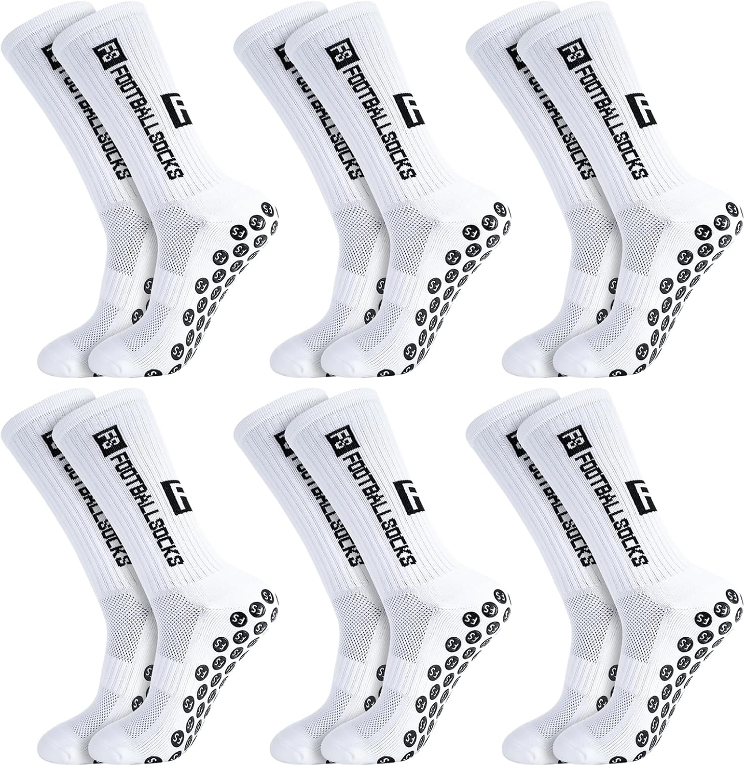 Detalle de Apricitie Fußball Socken 6 Paare Anti-Rutsch, Weiß, Größe 39–46