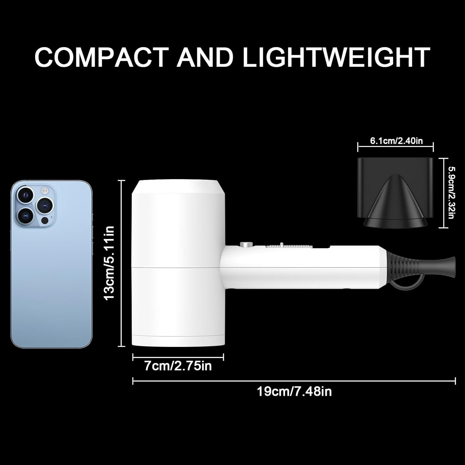 Thumbnail 4 de Slopehill Professional Ionic Hair Dryer (1800W) with 2 Concentrator Nozzles + Diffuser, White