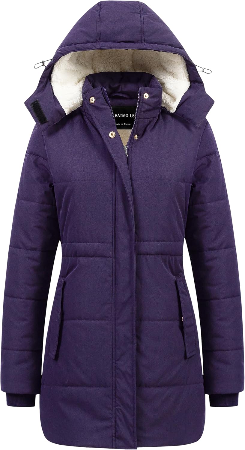 Detalle de CREATMO US Women's Sherpa Winter Parka with Removable Hood and Adjustable Waist