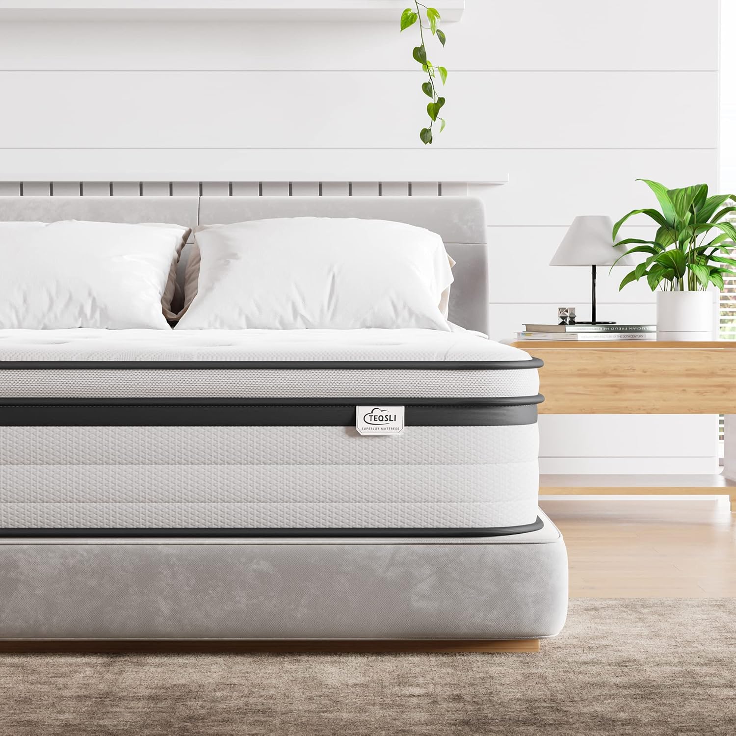 Detalle de TeQsli Double Mattress 4FT6 Hybrid Gel Memory Foam with Pocket Springs — Medium Firm, 27 cm (135x190x27 cm)
