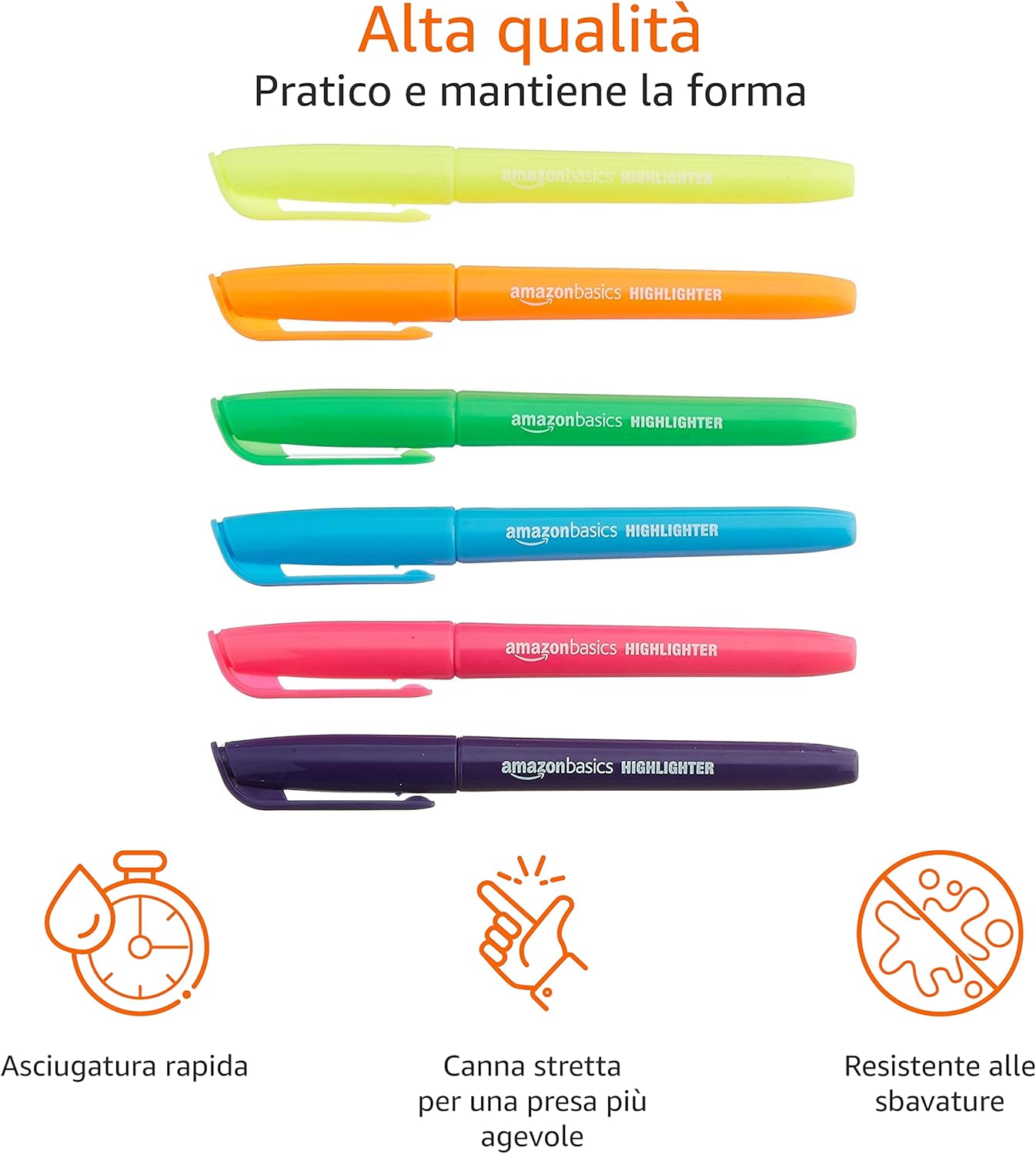 Thumbnail 1 de Amazon Basics Confezione da 12 Evidenziatori a Punta Scalpello — 6 Colori Fluo