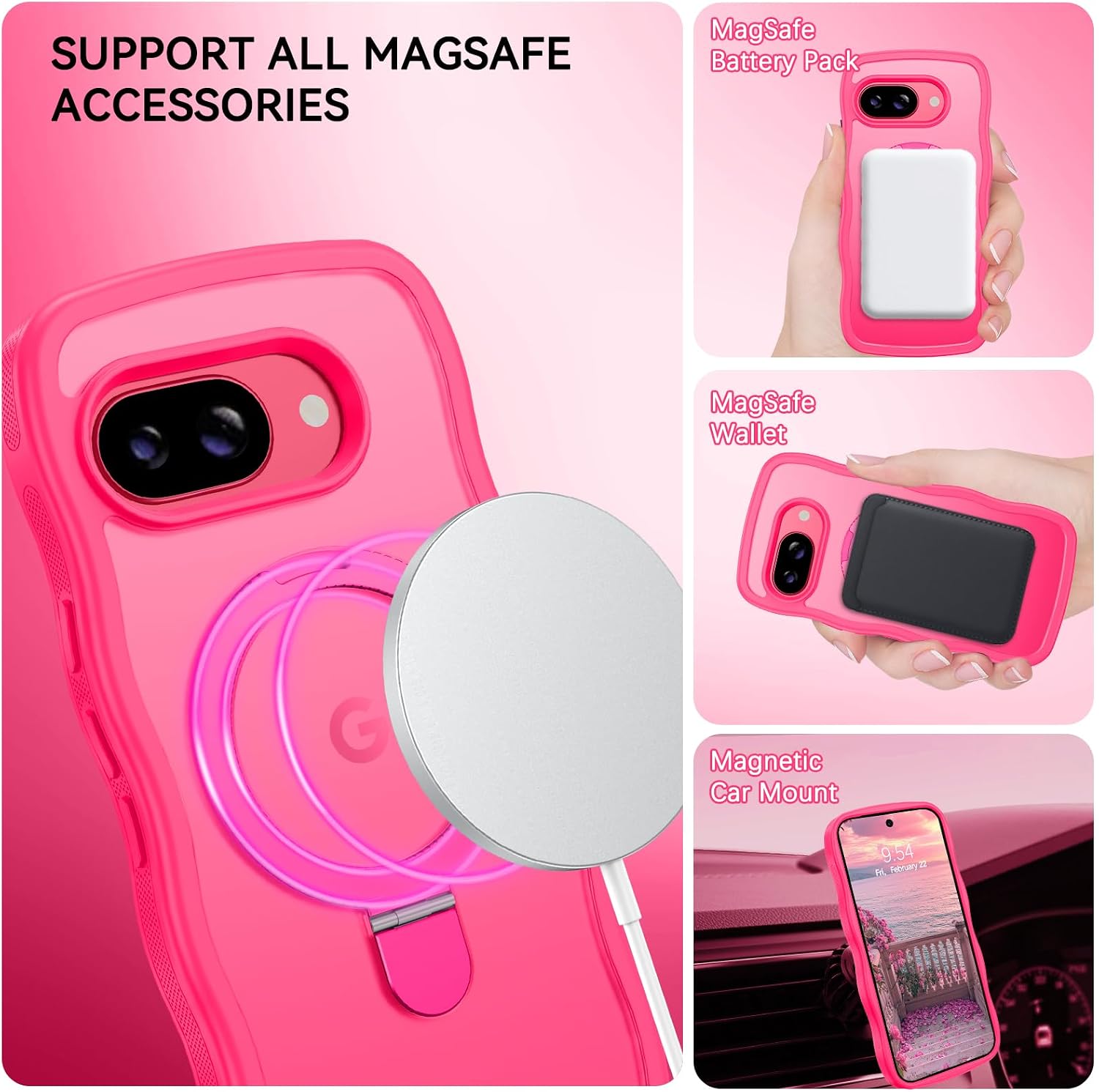 Detalle 2 de GaoBao Magnetic Pixel 9A Case with Ring Stand – Curly Wave Translucent Matte, MagSafe Compatible