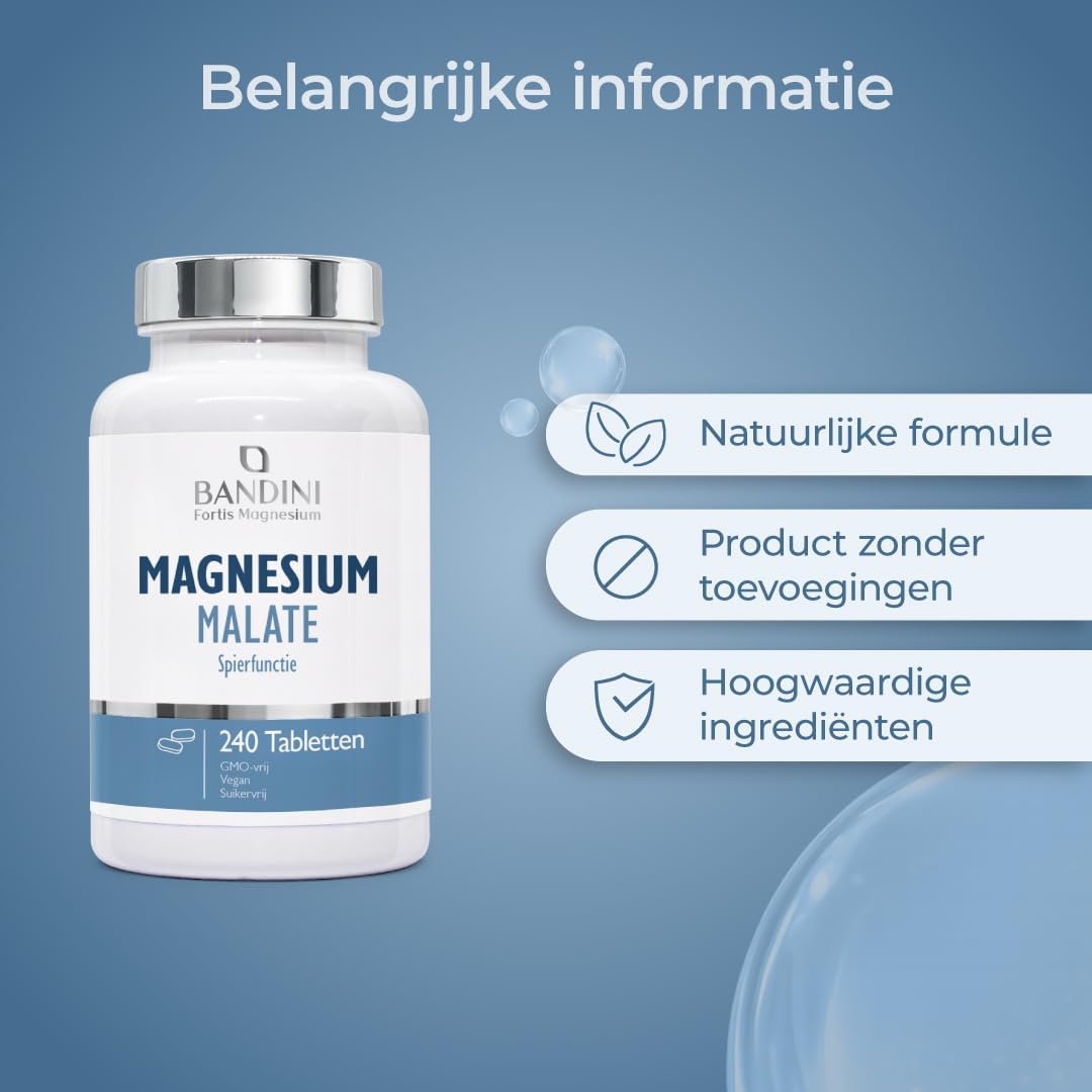Thumbnail 6 de Bandini® Magnesiummalaat tabletten, 240 stuks, 2.000 mg per dagportie