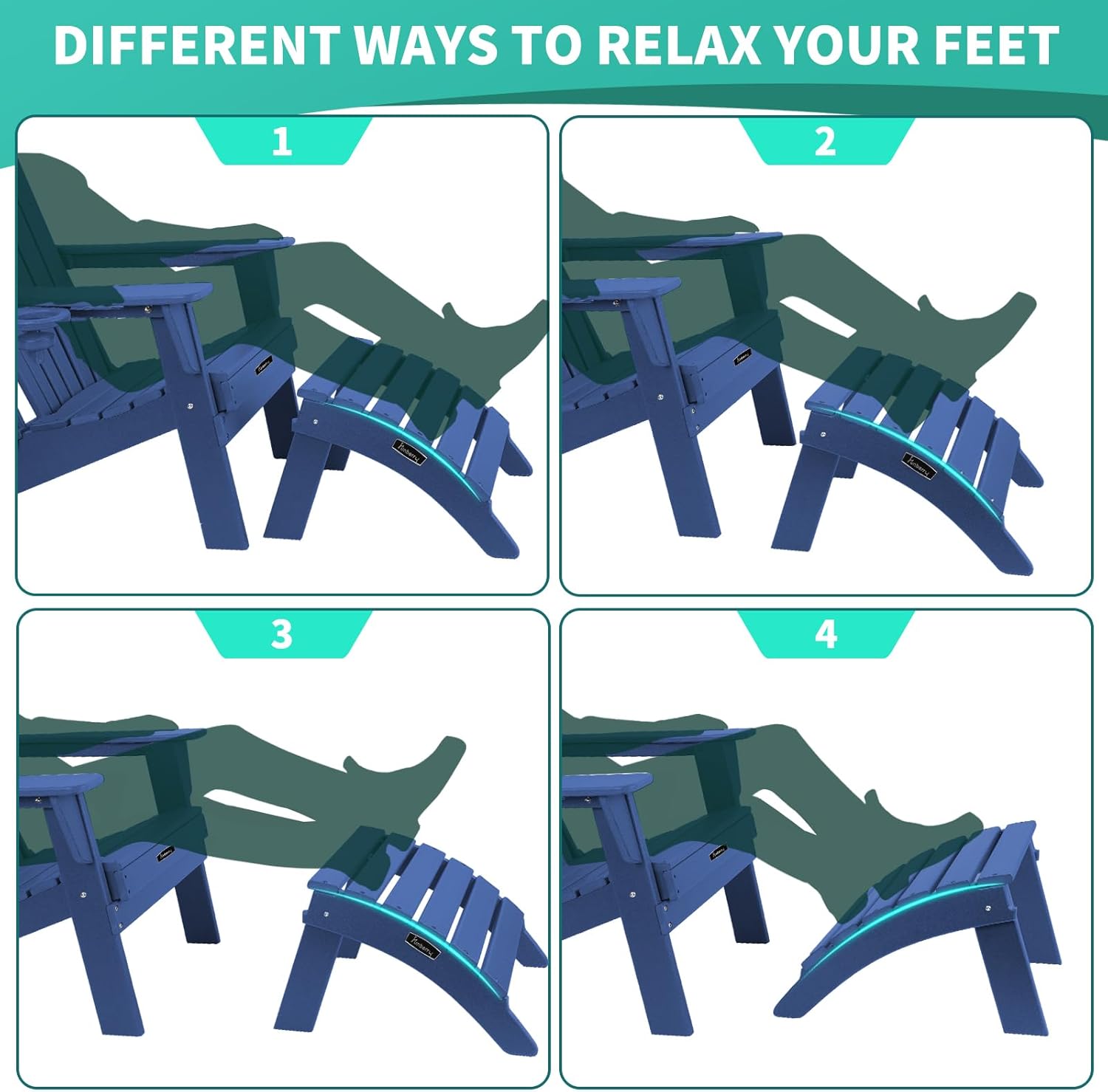 Detalle 2 de FUNBERRY Folding Adirondack Ottoman: HDPE All-Weather Outdoor Foot Rest